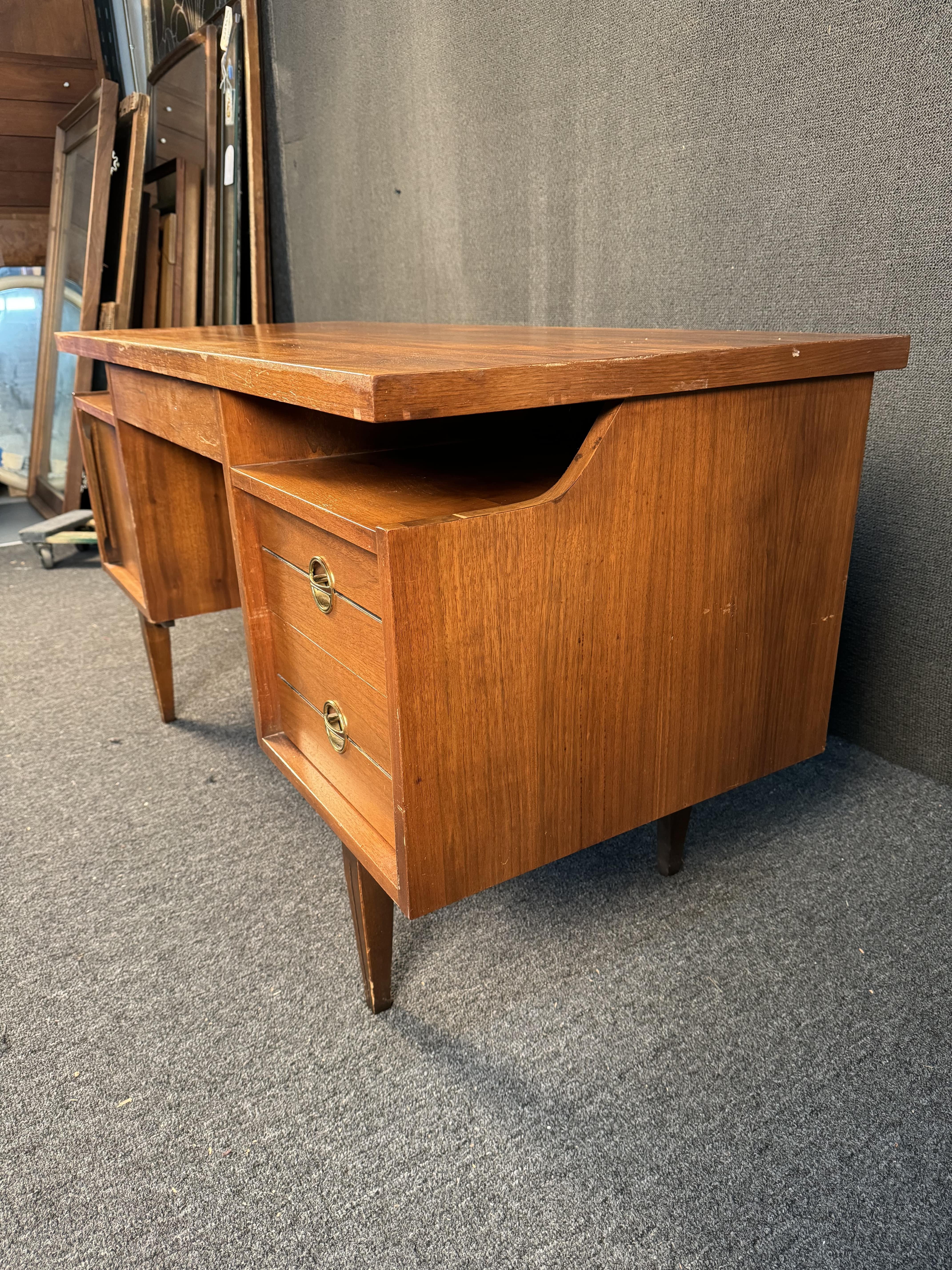 American Mid-Century Floating Walnut Desk by Hooker Furniture For Sale