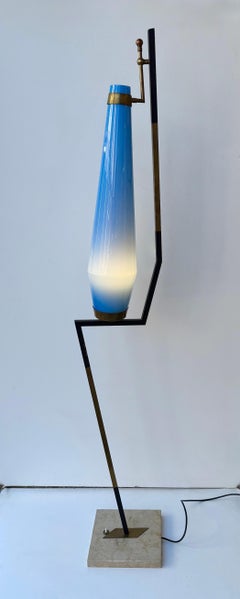 Mid-Century Floor Lamp Brass Metal and Murano Glass by Vistosi, Italy, 1960s