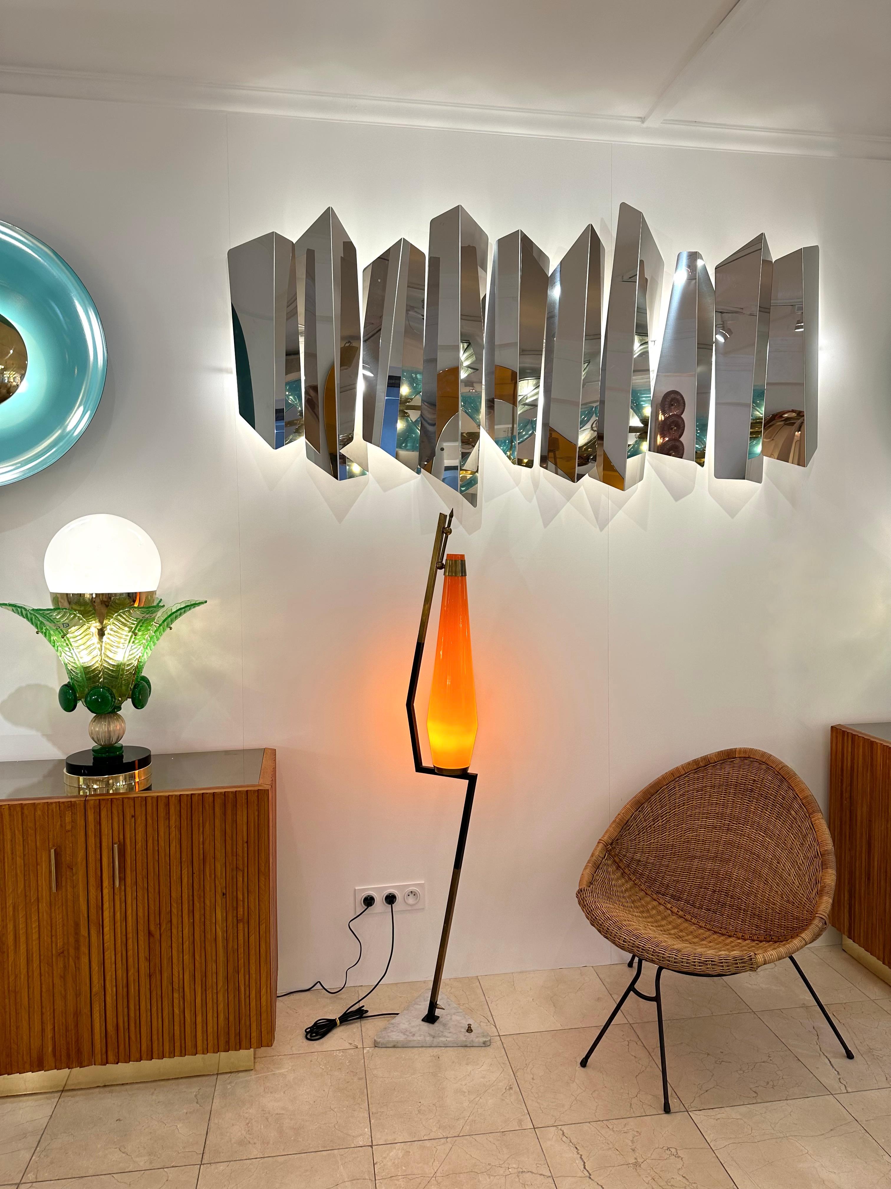 Mid-Century Modern Midcentury Floor Lamp Brass Metal and Murano Glass by Vistosi, Italy, 1960s For Sale
