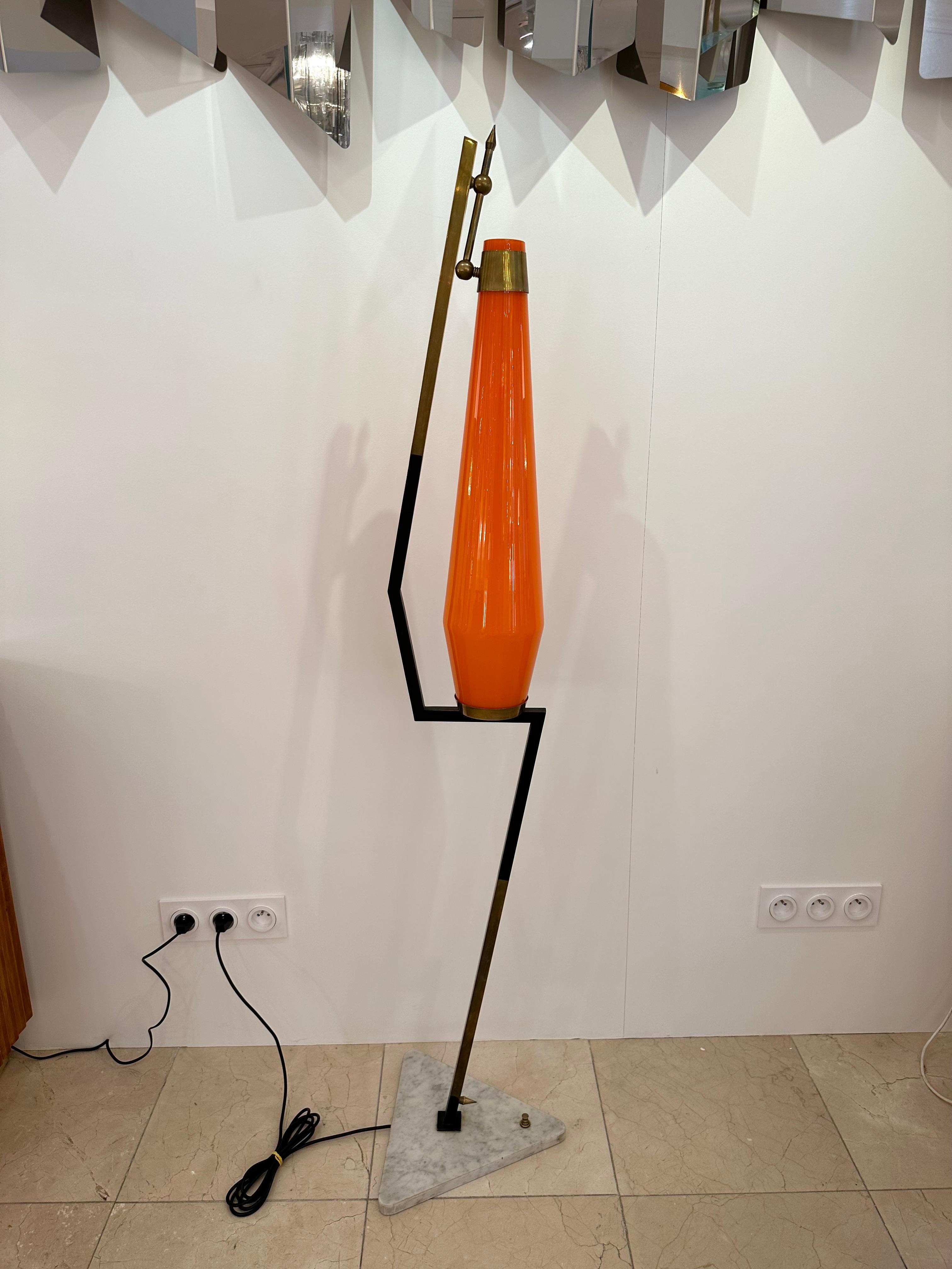 Painted Midcentury Floor Lamp Brass Metal and Murano Glass by Vistosi, Italy, 1960s For Sale