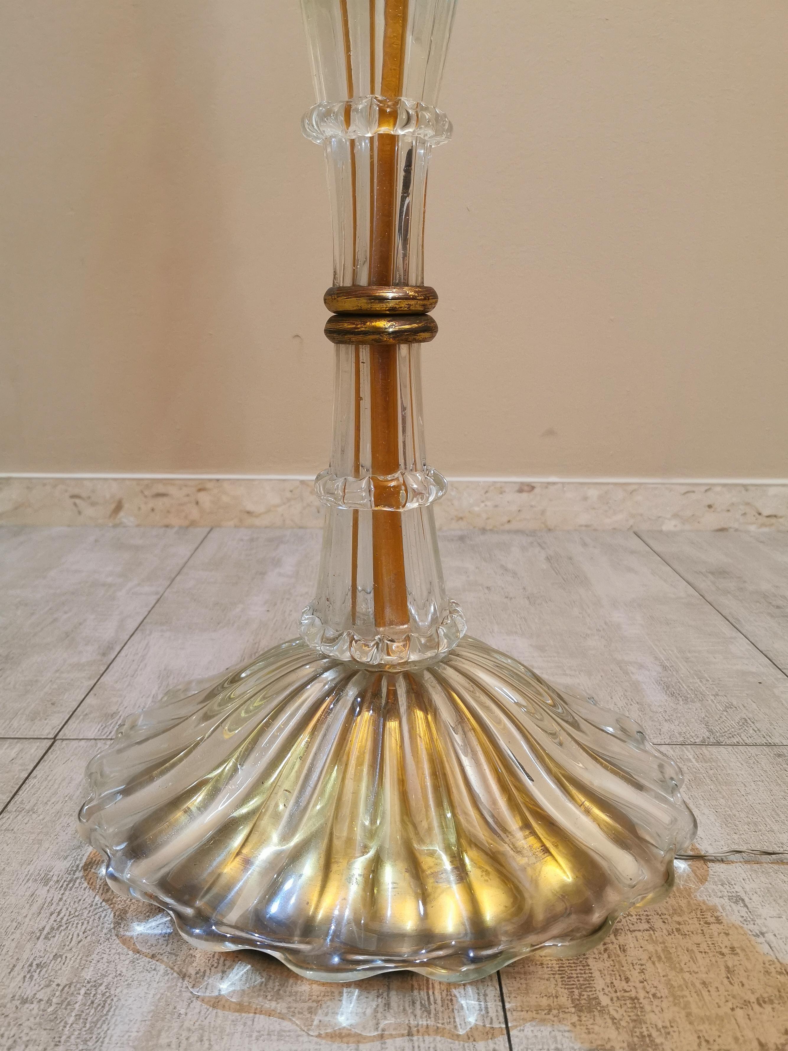 Mid-Century Modern Midcentury Floor Lamp Murano Glass Brass Velvet Silk Ercole Barovier Italy 1940s