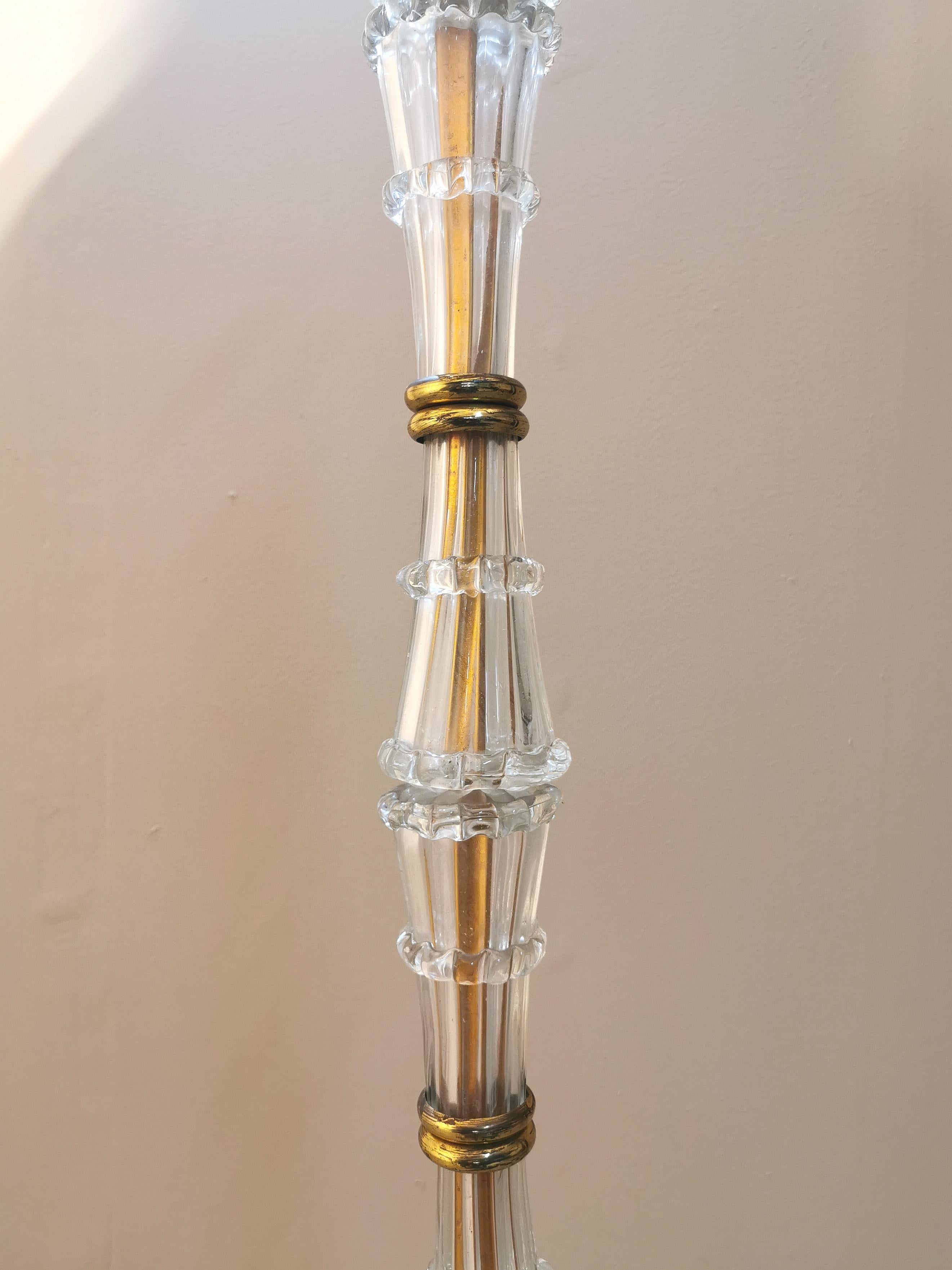 Italian Midcentury Floor Lamp Murano Glass Brass Velvet Silk Ercole Barovier Italy 1940s