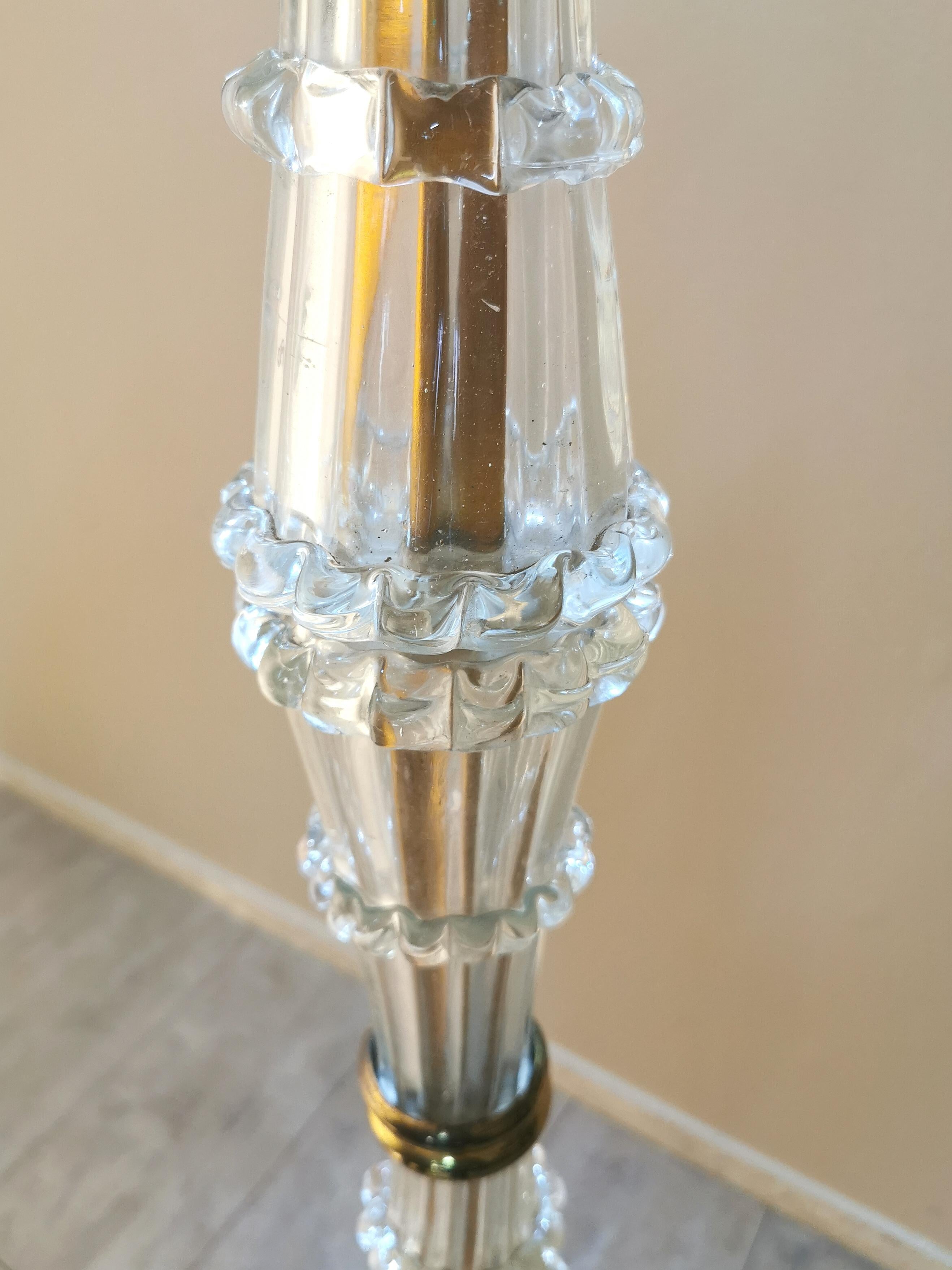 Midcentury Floor Lamp Murano Glass Brass Velvet Silk Ercole Barovier Italy 1940s In Good Condition In Palermo, IT