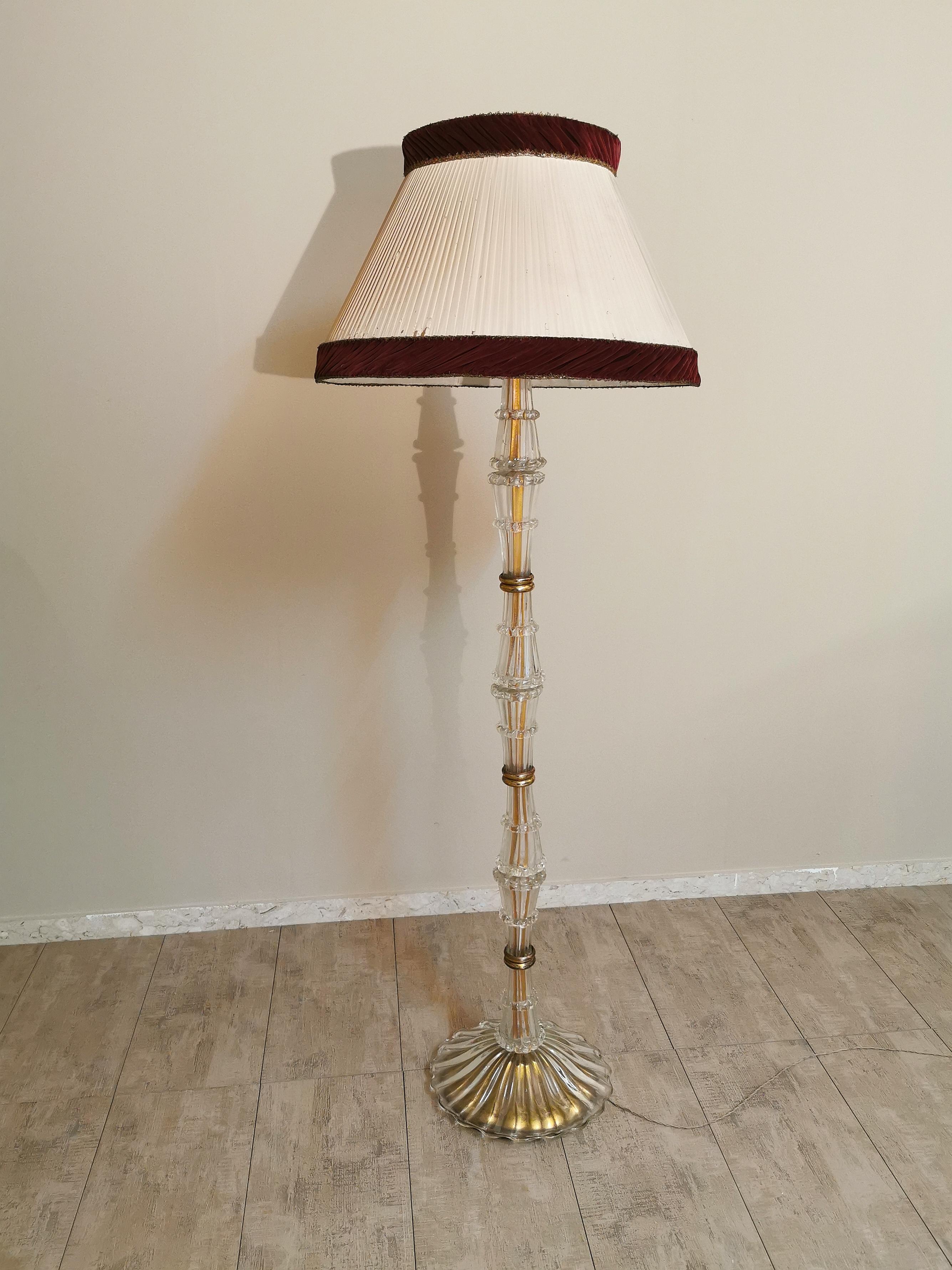 Mid-20th Century Midcentury Floor Lamp Murano Glass Brass Velvet Silk Ercole Barovier Italy 1940s
