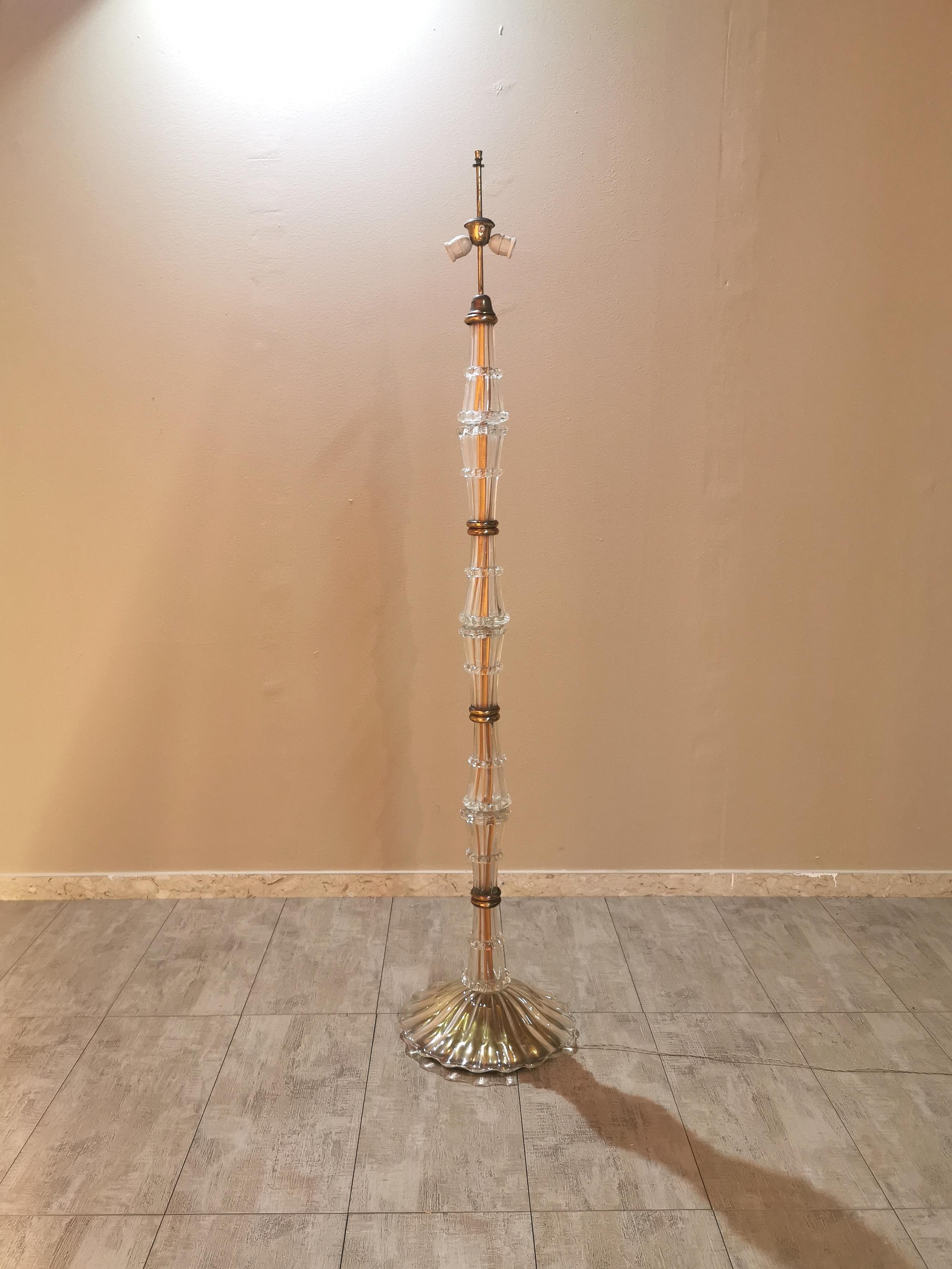 Midcentury Floor Lamp Murano Glass Brass Velvet Silk Ercole Barovier Italy 1940s 1