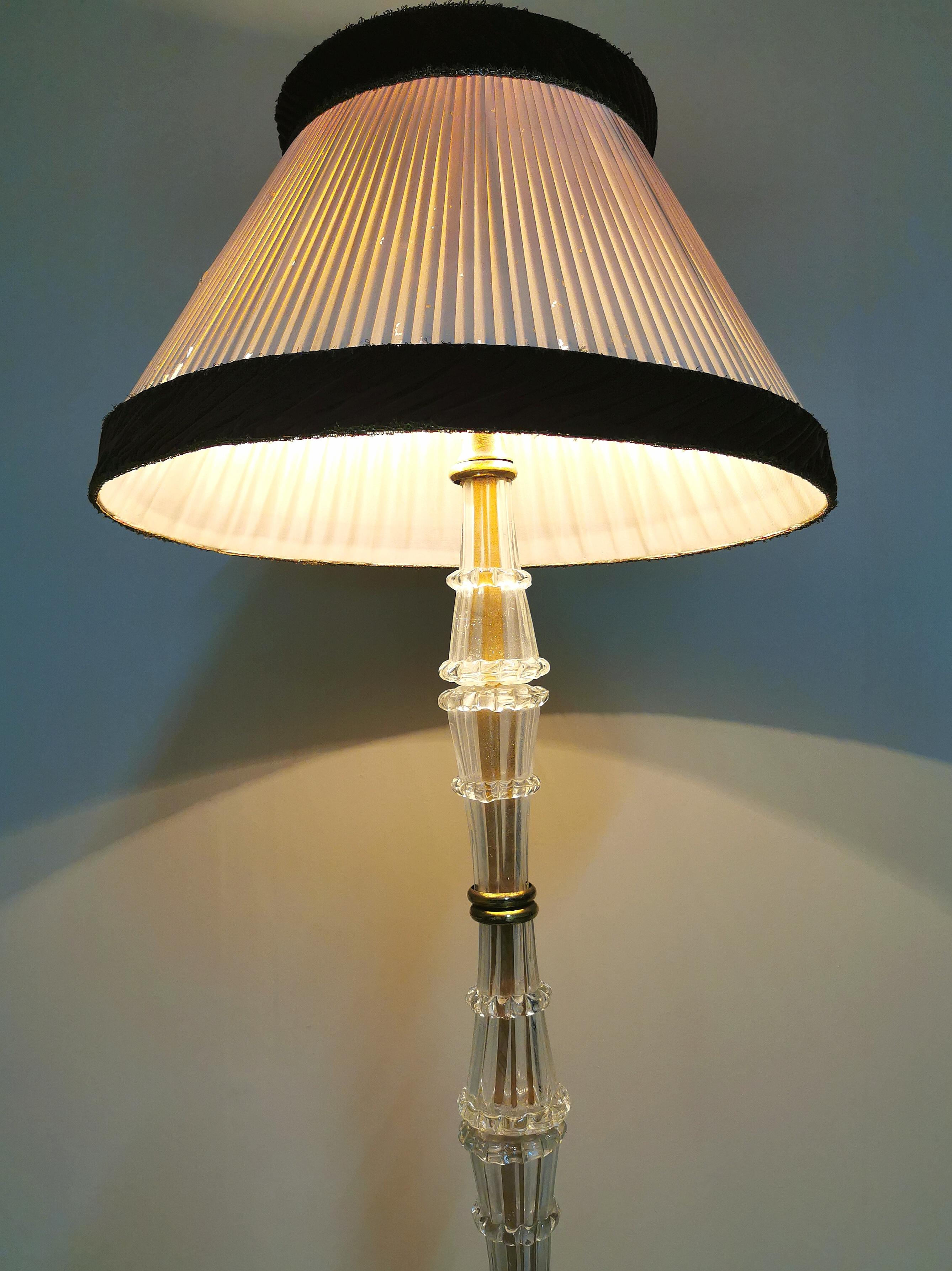 Midcentury Floor Lamp Murano Glass Brass Velvet Silk Ercole Barovier Italy 1940s 2