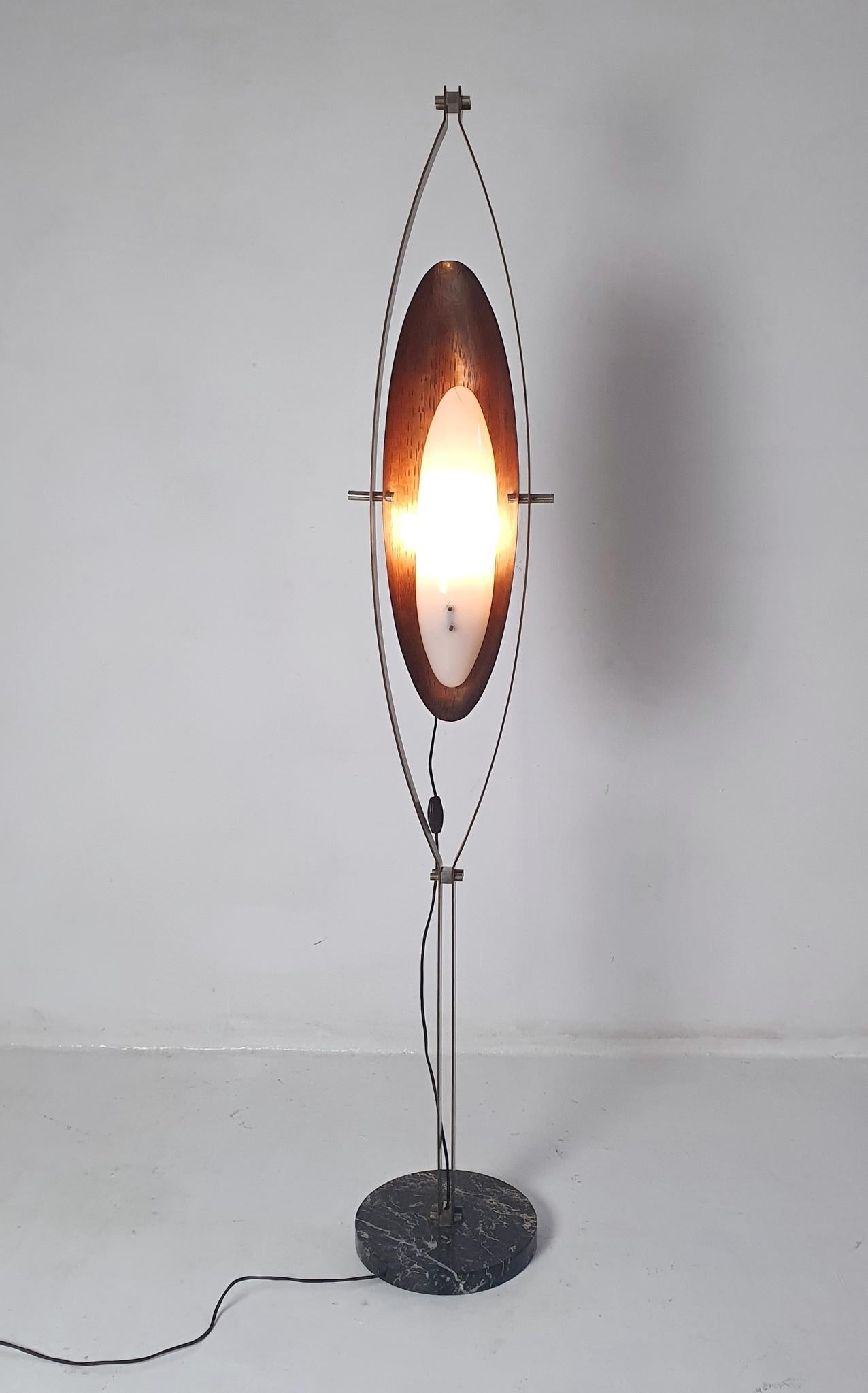  Rare floor lamp designed by Goffredo Reggiani during the 1960's. The shape of the lamp especially the copper and lucite parts should be considered especially since a production of this sort was very difficult and required a lot of specialized
