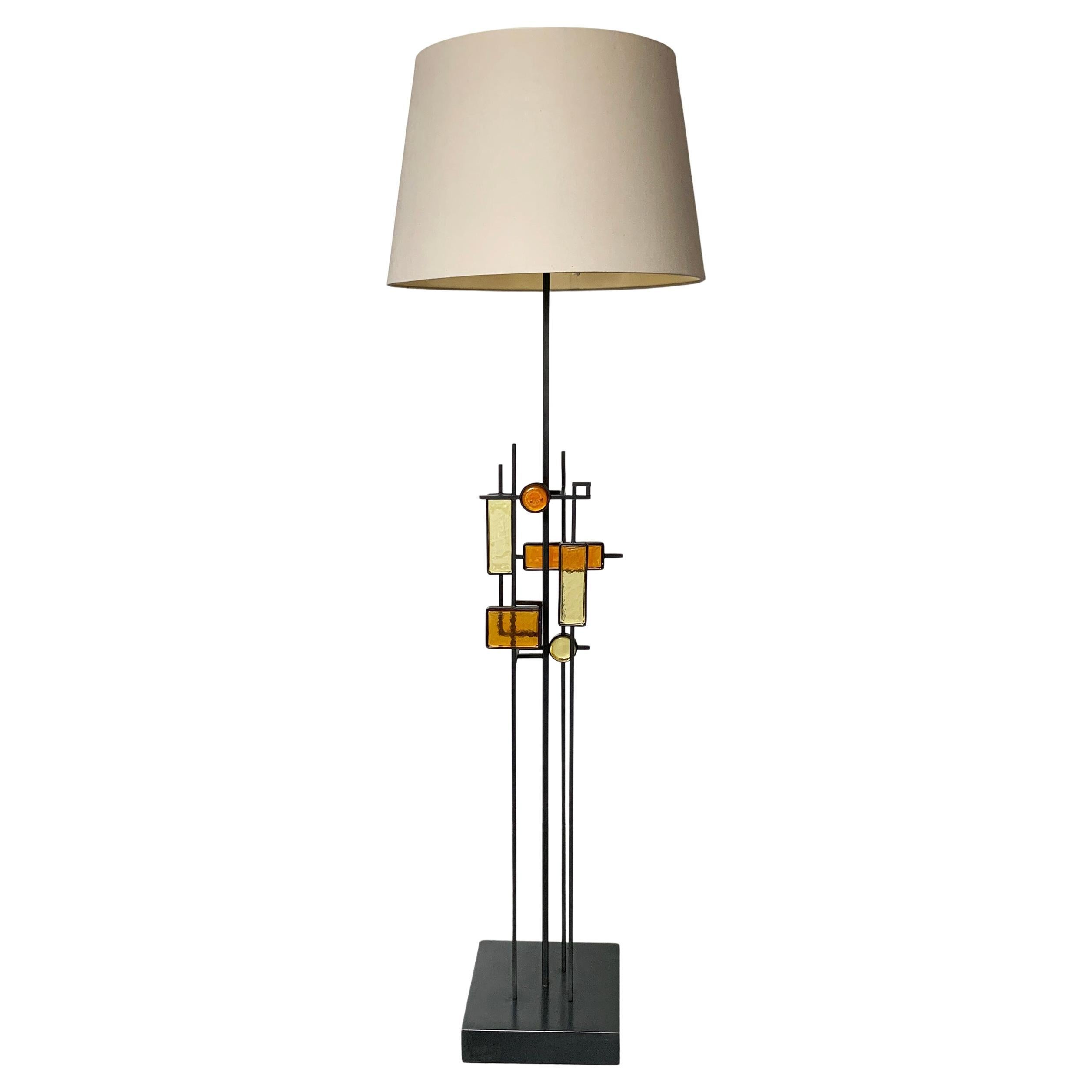 Mid-Century Floor Lamp by Svend Aage Holm Sorensen, Denmark, Iron & Glass