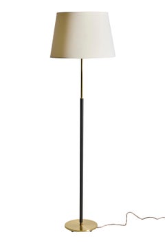 Mid-Century Floor Lamp Falkenbergs Belysning, Brass Black Leather, Sweden, 60s