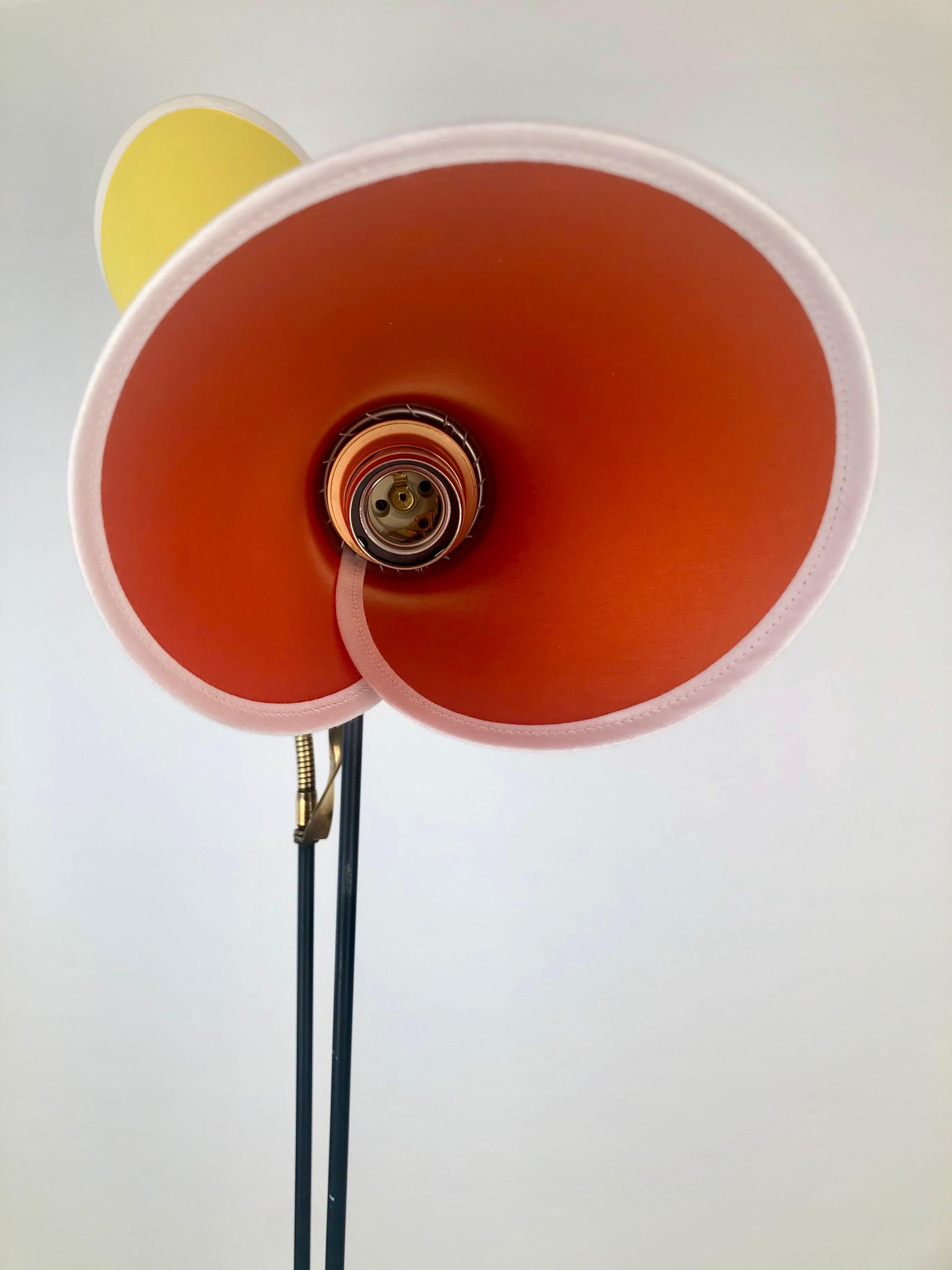 Mid-century Floor Lamp from Italy with Two Shades mounted on flexible arms For Sale 2