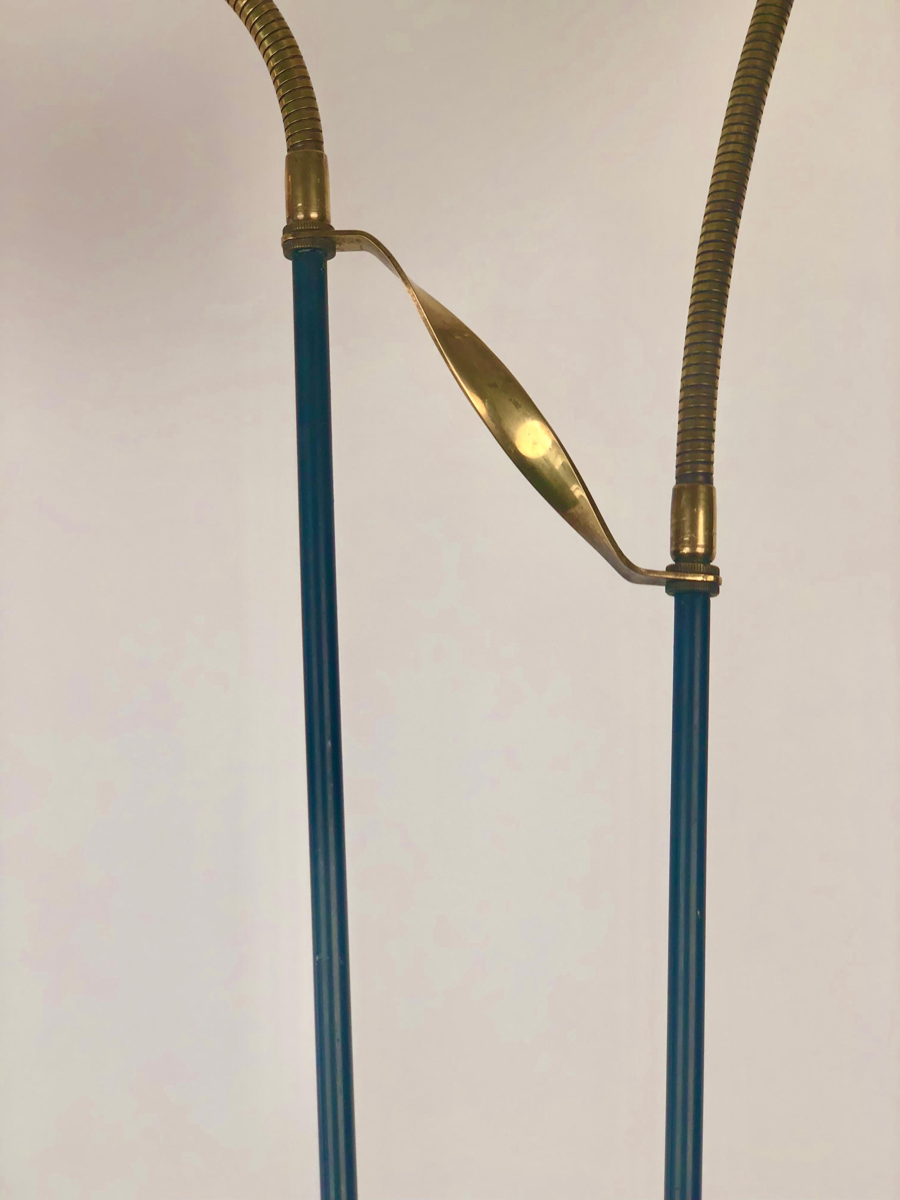 Italian Mid-century Floor Lamp from Italy with Two Shades mounted on flexible arms For Sale