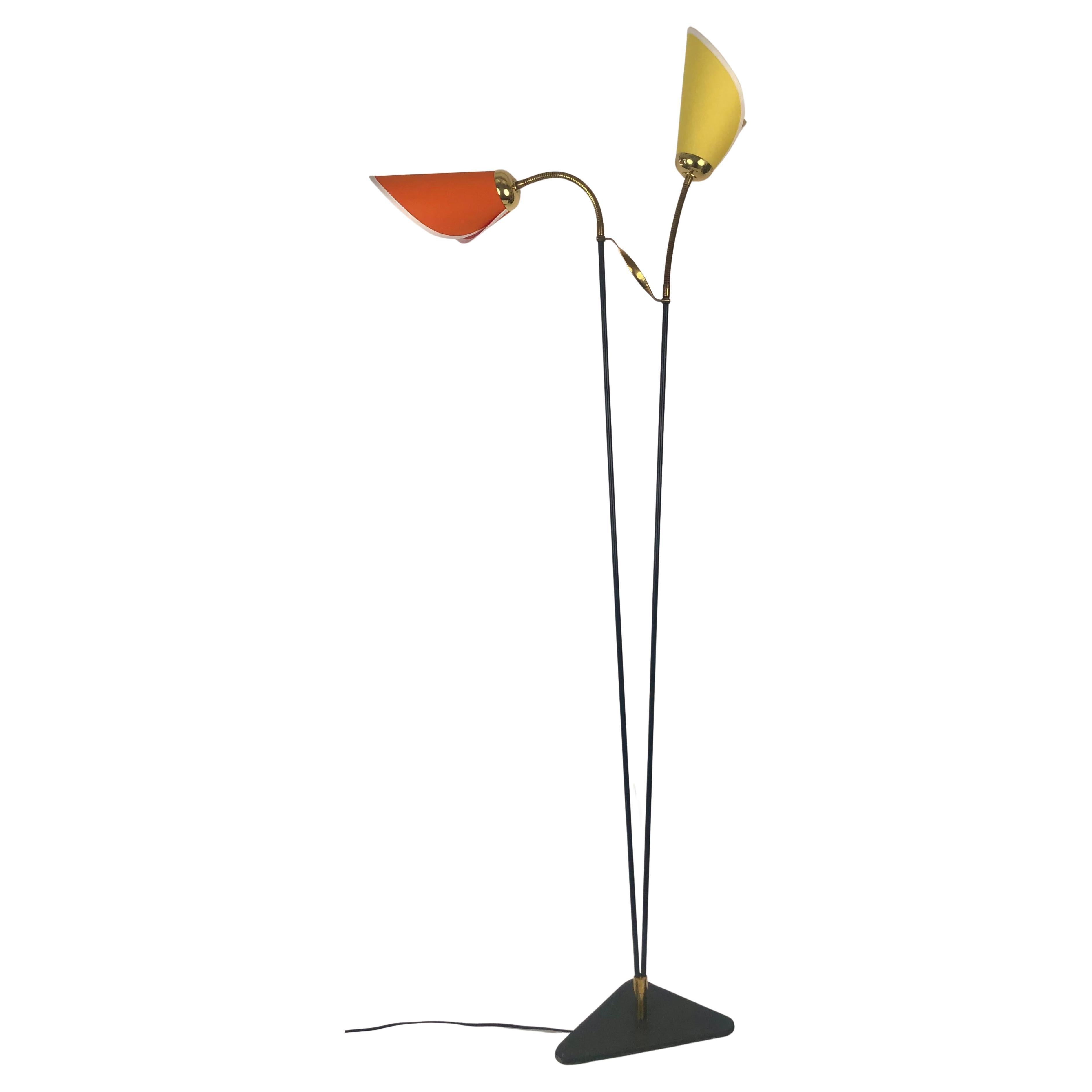 Mid-century Floor Lamp from Italy with Two Shades mounted on flexible arms