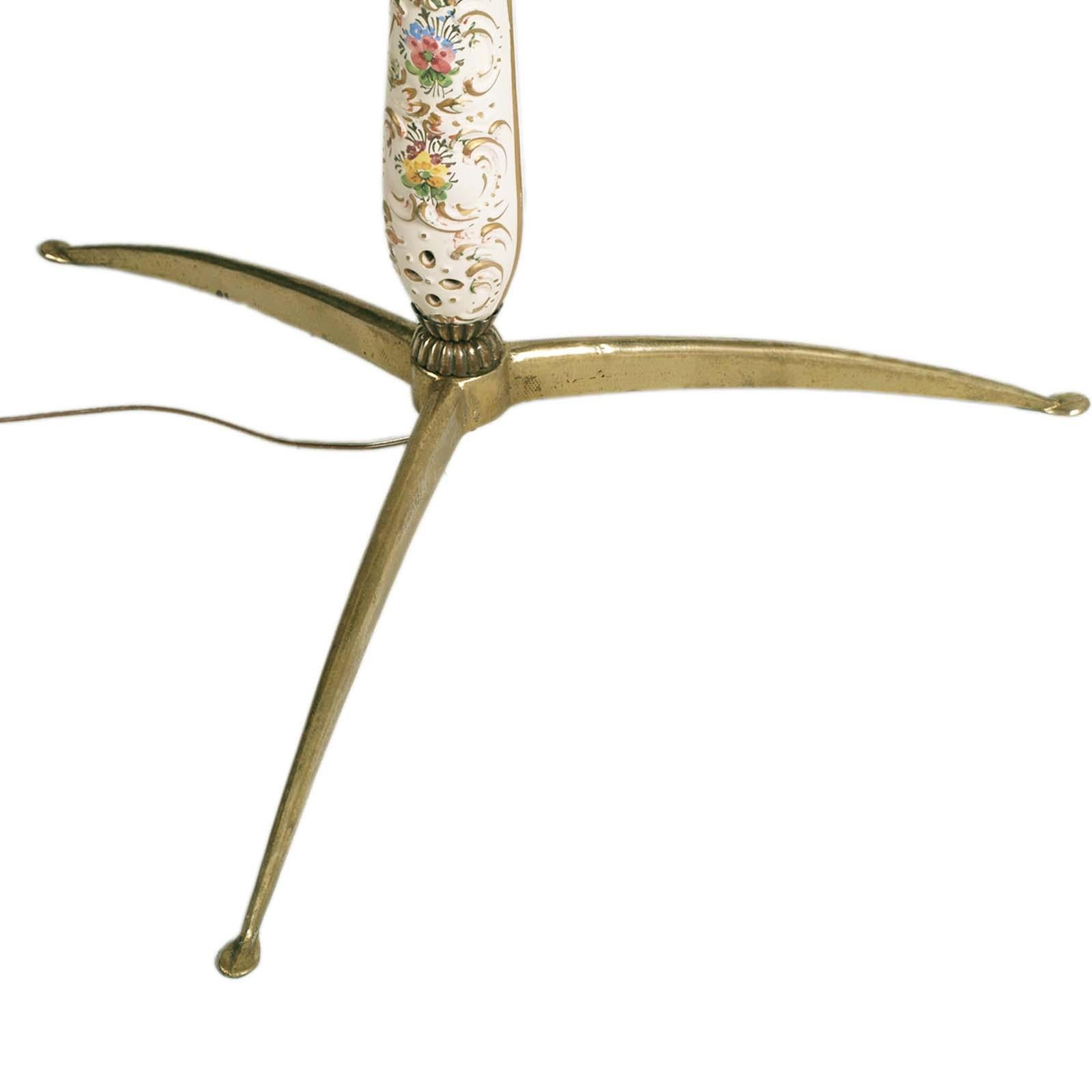 Mid-Century Floor Lamp Gio Ponti Style, Bronze Stem, Inserts Ceramic Bassano In Good Condition For Sale In Vigonza, Padua