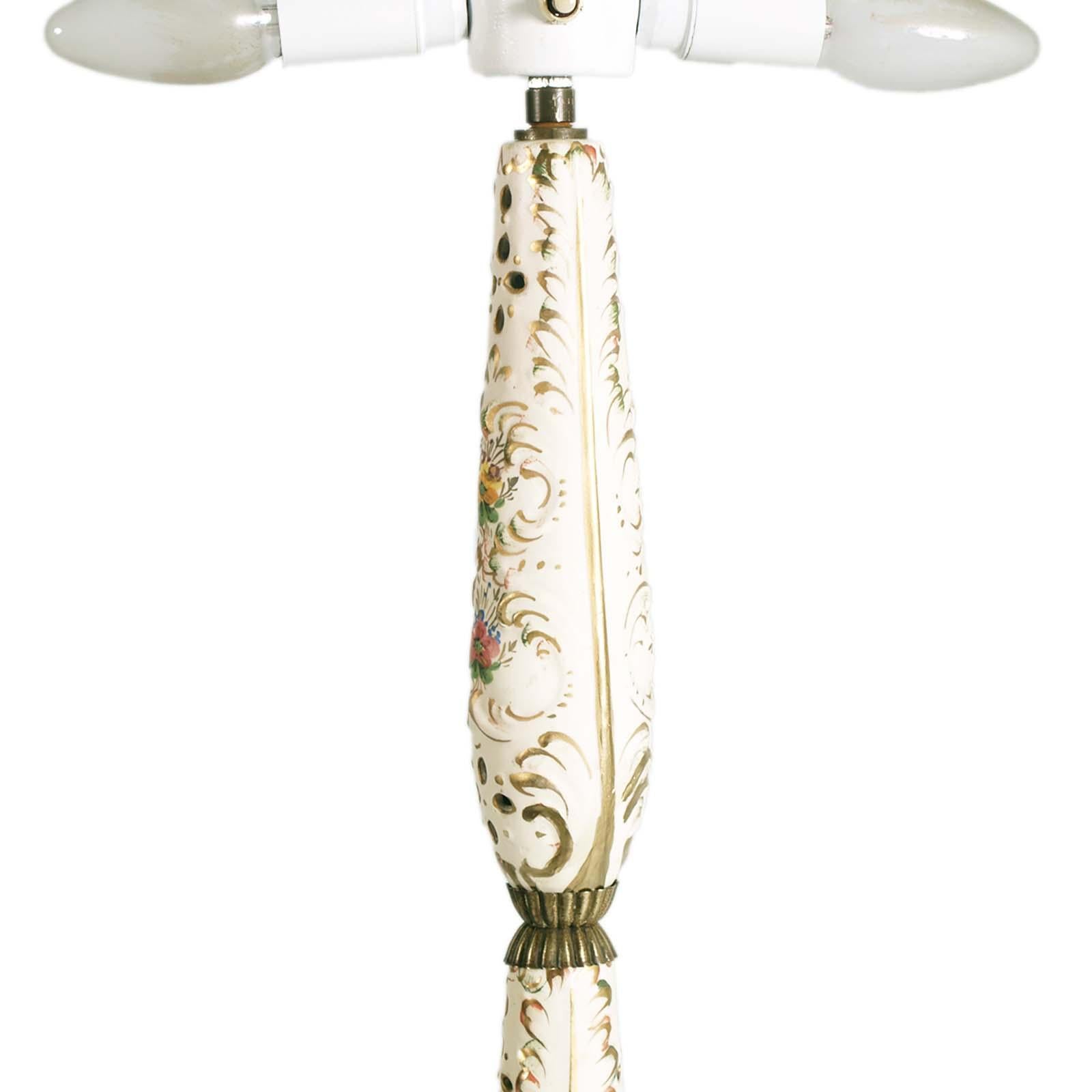 Mid-Century Floor Lamp Gio Ponti Style, Bronze Stem, Inserts Ceramic Bassano For Sale 1