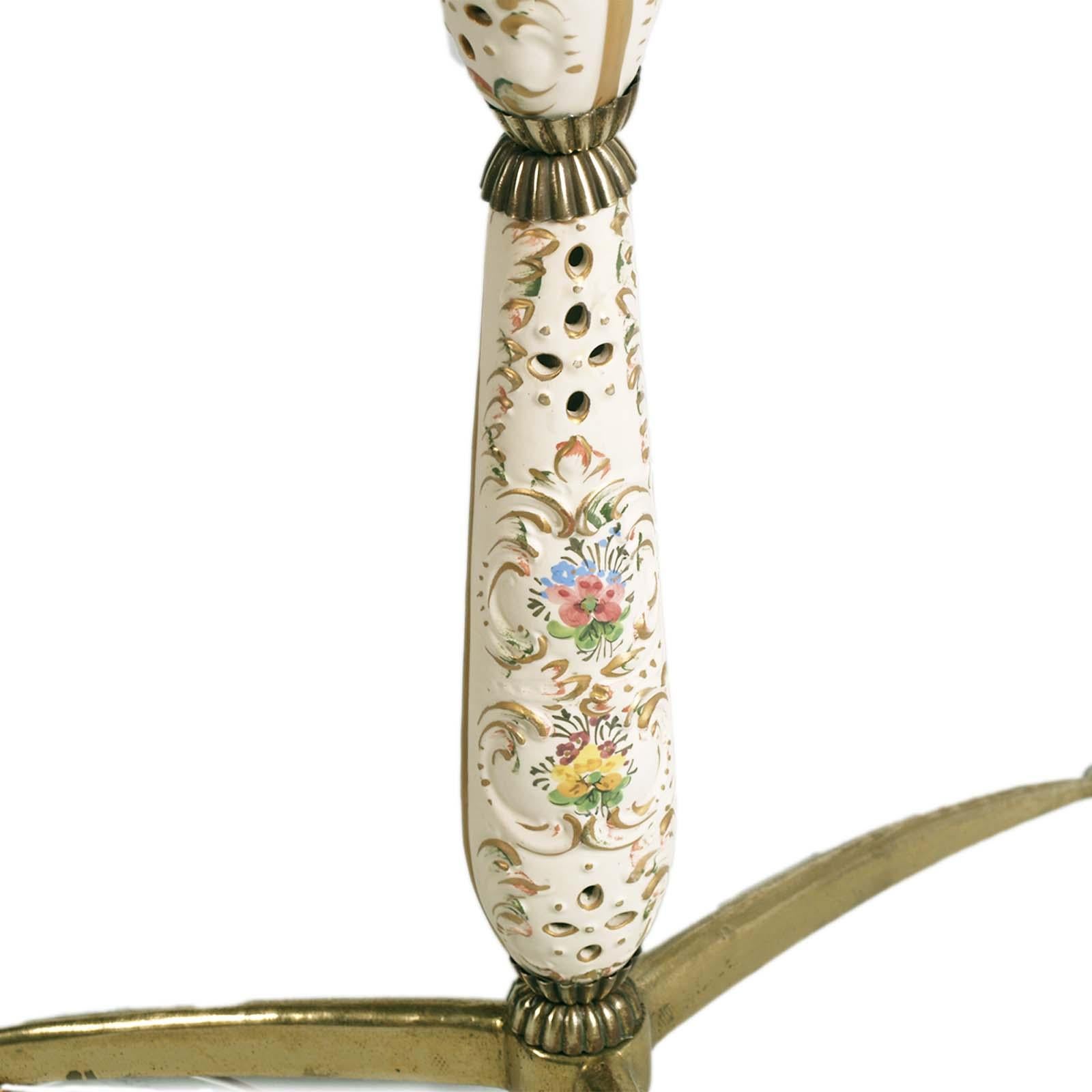 Mid-Century Floor Lamp Gio Ponti Style, Bronze Stem, Inserts Ceramic Bassano For Sale 3