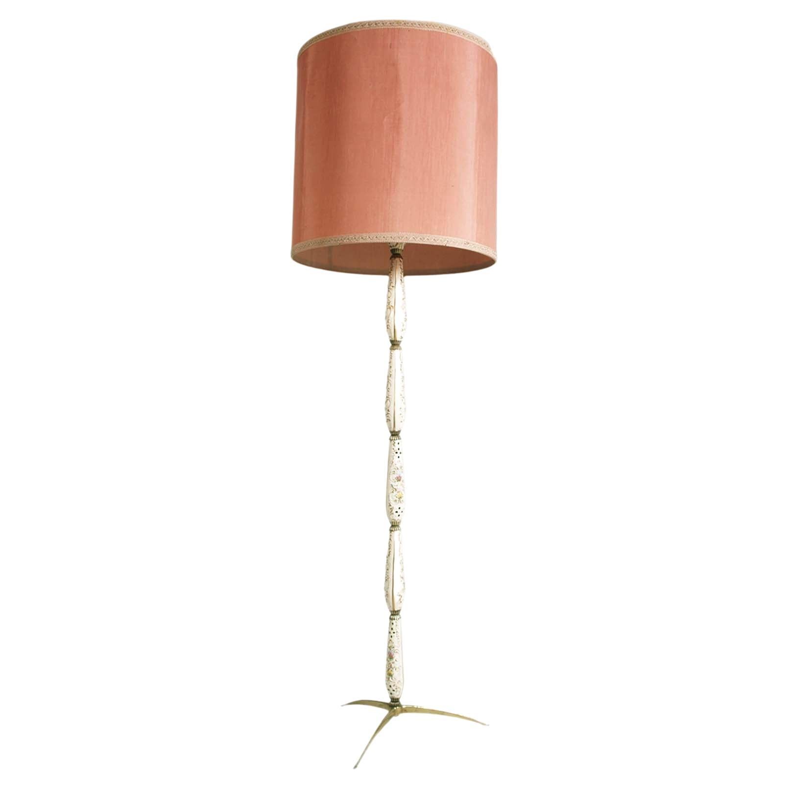 Mid-Century Floor Lamp Gio Ponti Style, Bronze Stem, Inserts Ceramic Bassano For Sale