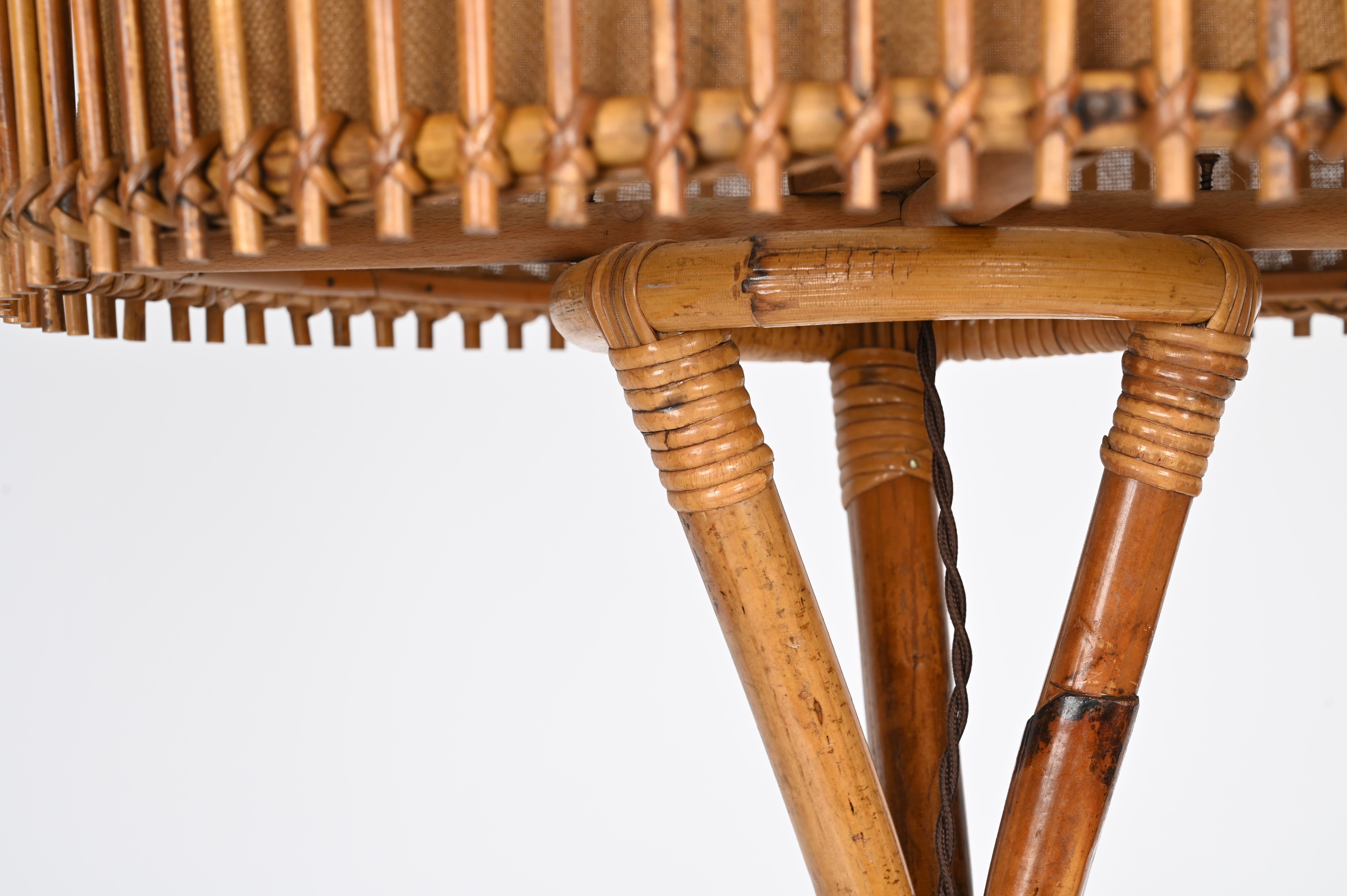 Mid-Century Floor Lamp in Bamboo and Woven Rattan by Franco Albini, Italy 1960s For Sale 2