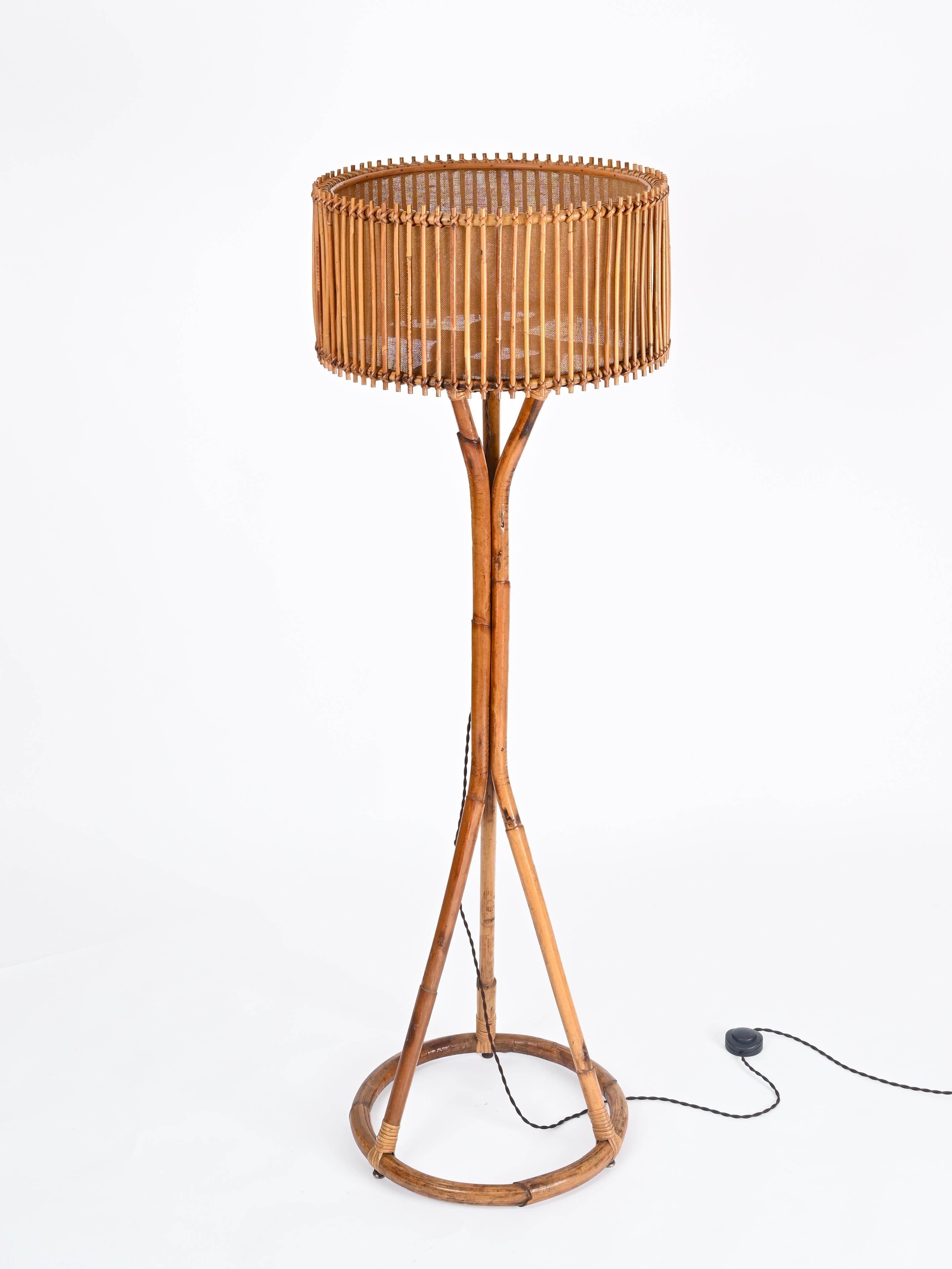 Mid-Century Floor Lamp in Bamboo and Woven Rattan by Franco Albini, Italy 1960s For Sale 3