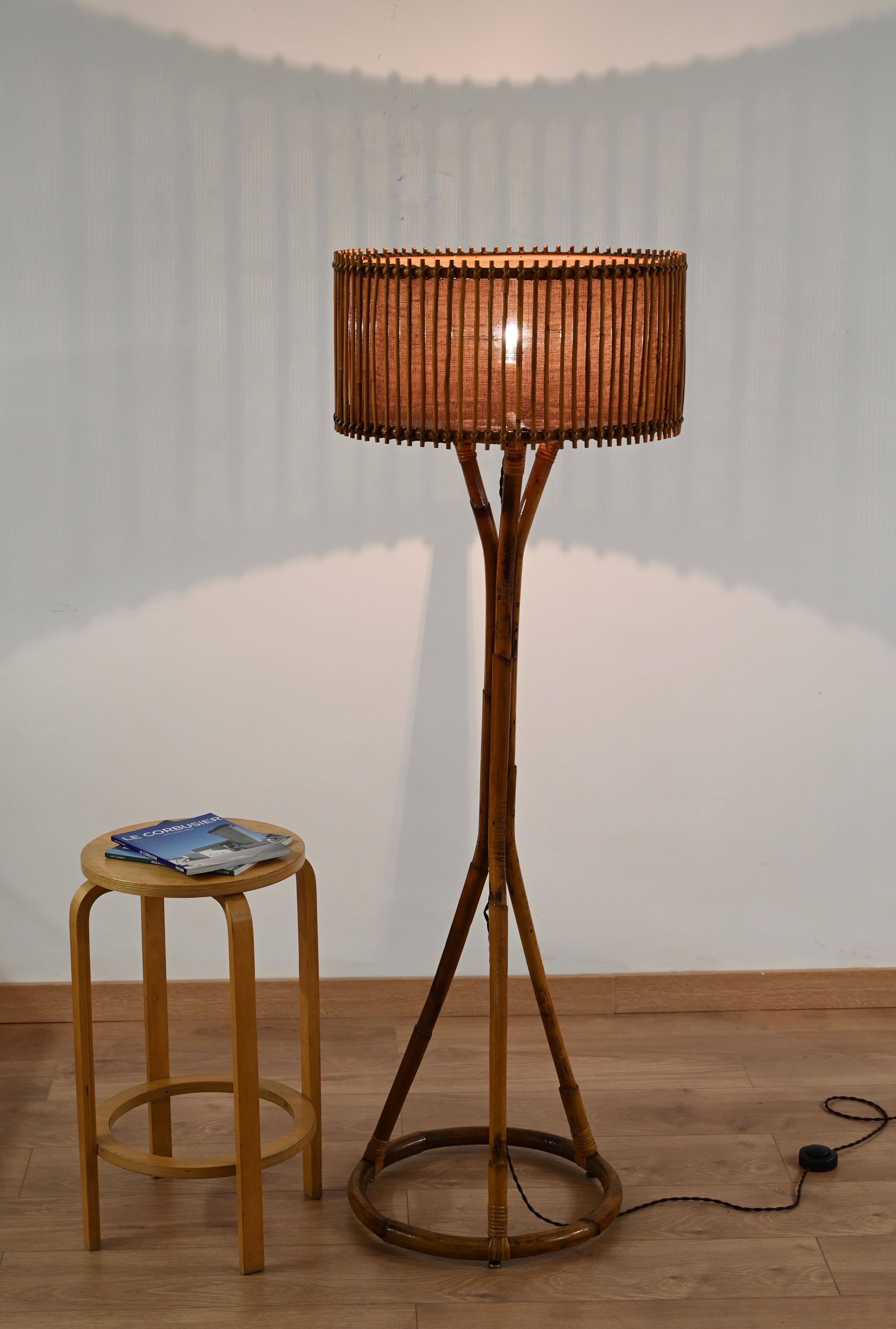 Mid-Century Floor Lamp in Bamboo and Woven Rattan by Franco Albini, Italy 1960s For Sale 6
