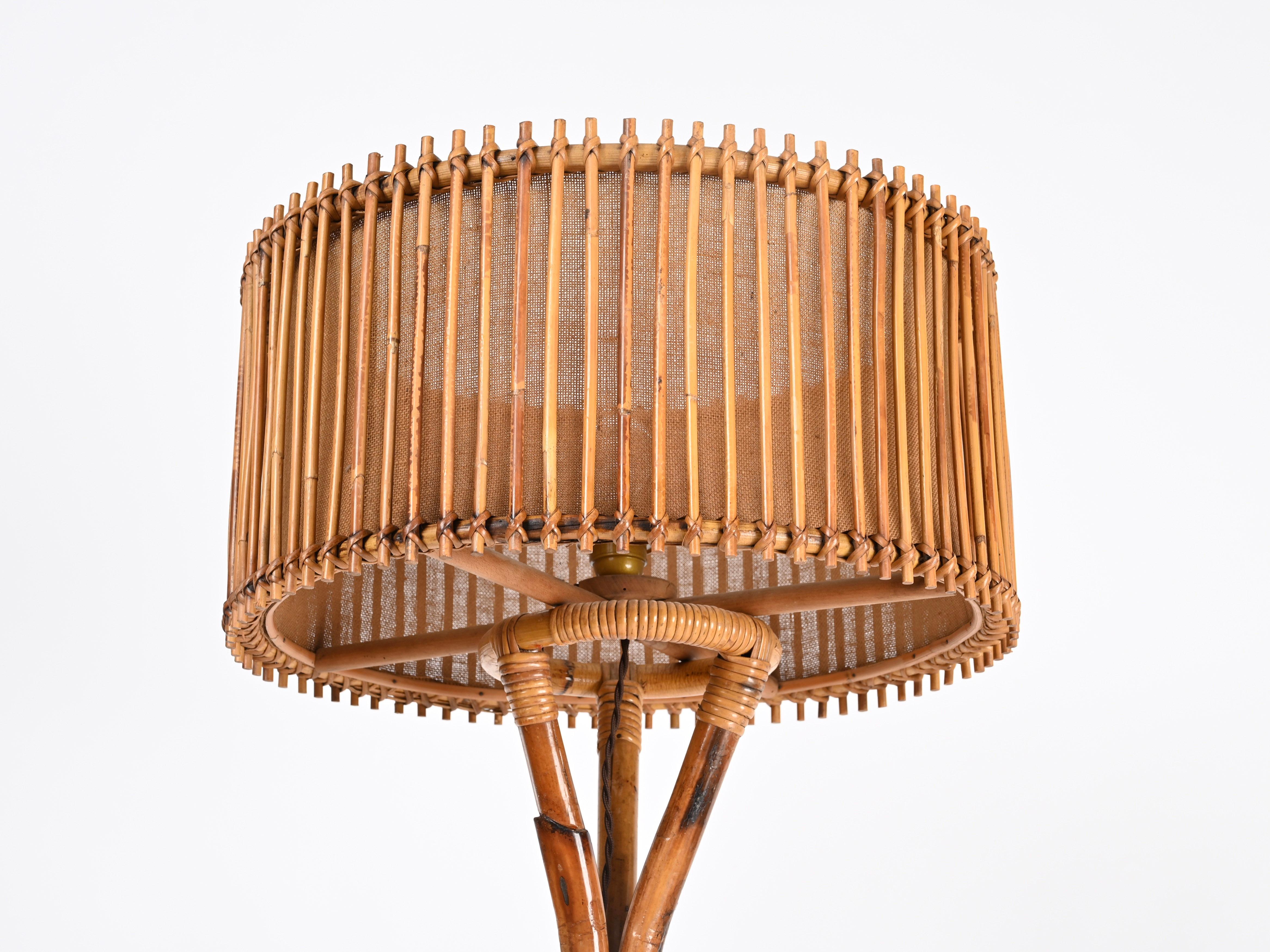 Mid-Century Floor Lamp in Bamboo and Woven Rattan by Franco Albini, Italy 1960s For Sale 8