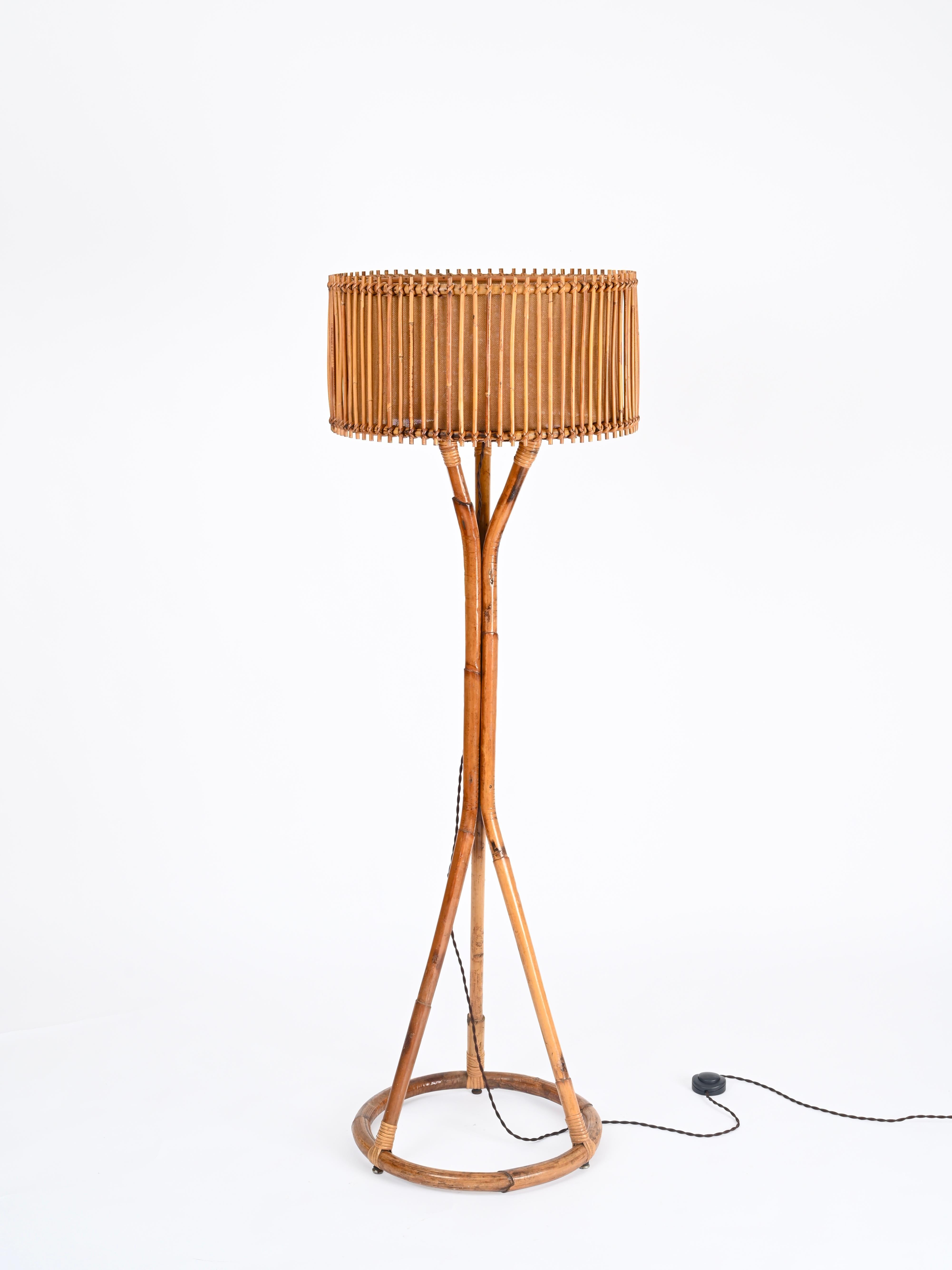 Mid-Century Modern Mid-Century Floor Lamp in Bamboo and Woven Rattan by Franco Albini, Italy 1960s For Sale