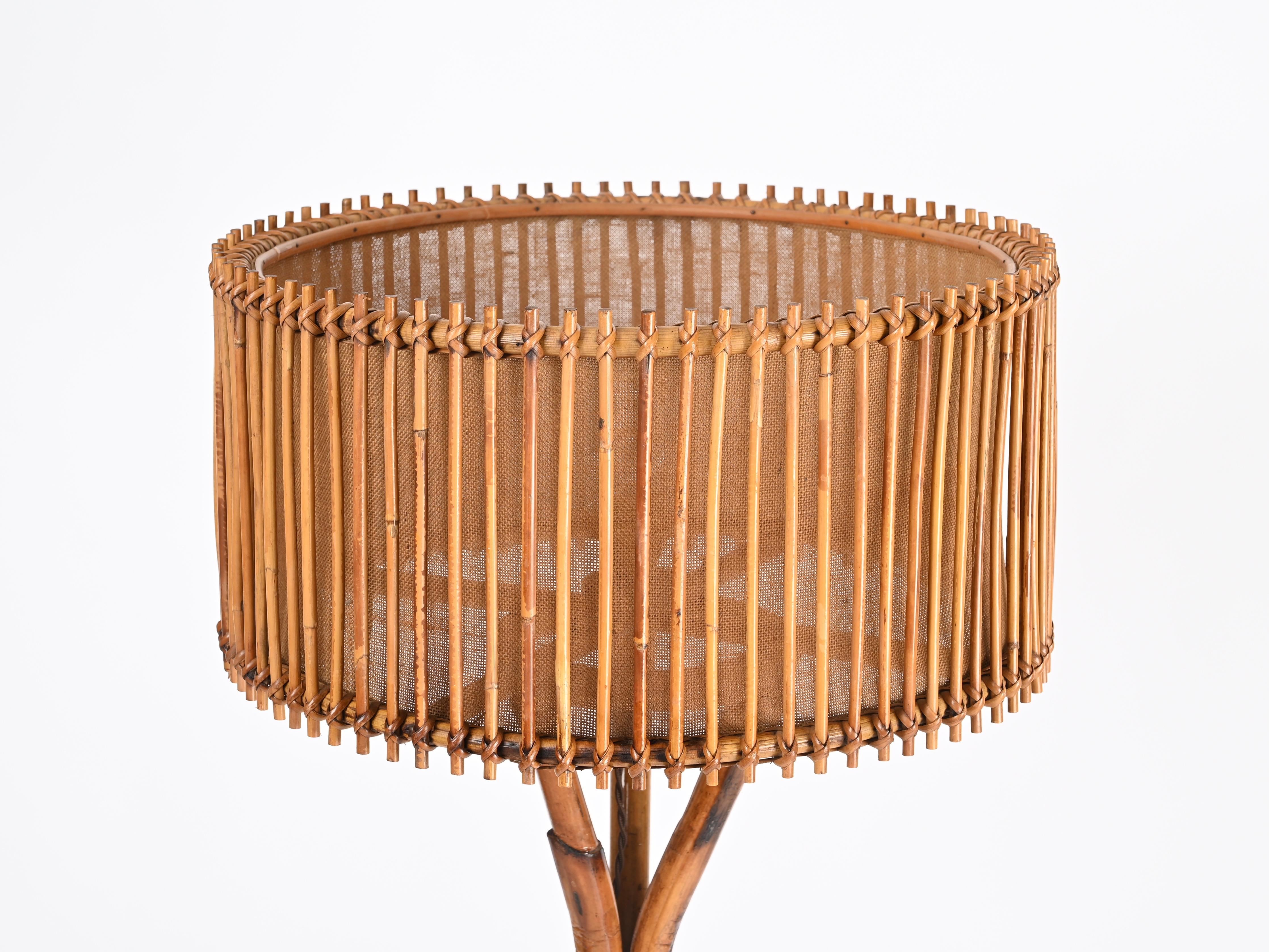 Italian Mid-Century Floor Lamp in Bamboo and Woven Rattan by Franco Albini, Italy 1960s For Sale
