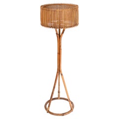 Lampadaire du milieu du siècle dernier en bambou et rotin tressé de Franco Albini, Italie, années 1960