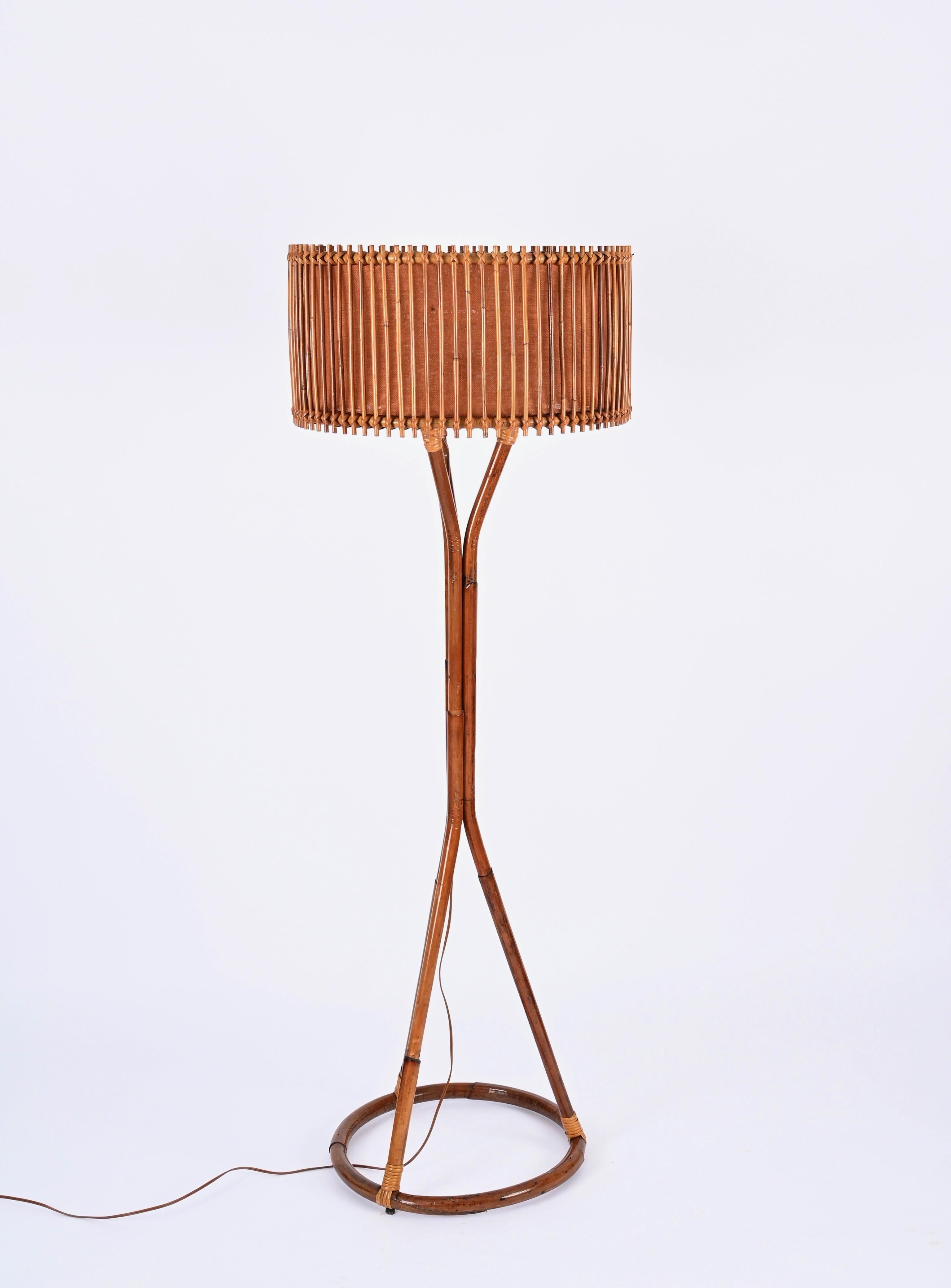 Mid-Century Floor Lamp in Bamboo and Woven Rattan, Franco Albini, Italy 1960s 5