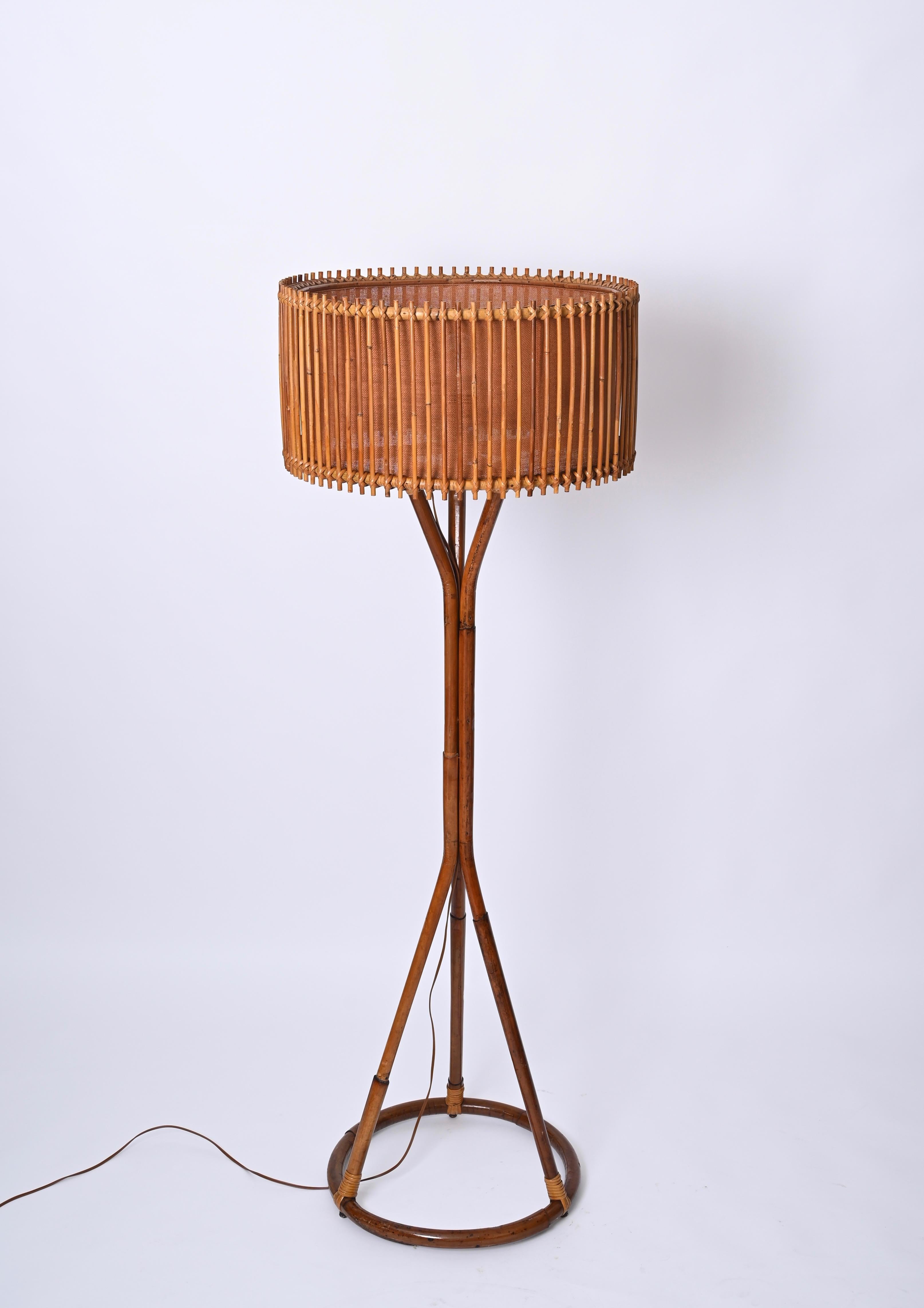 Mid-Century Floor Lamp in Bamboo and Woven Rattan, Franco Albini, Italy 1960s 6