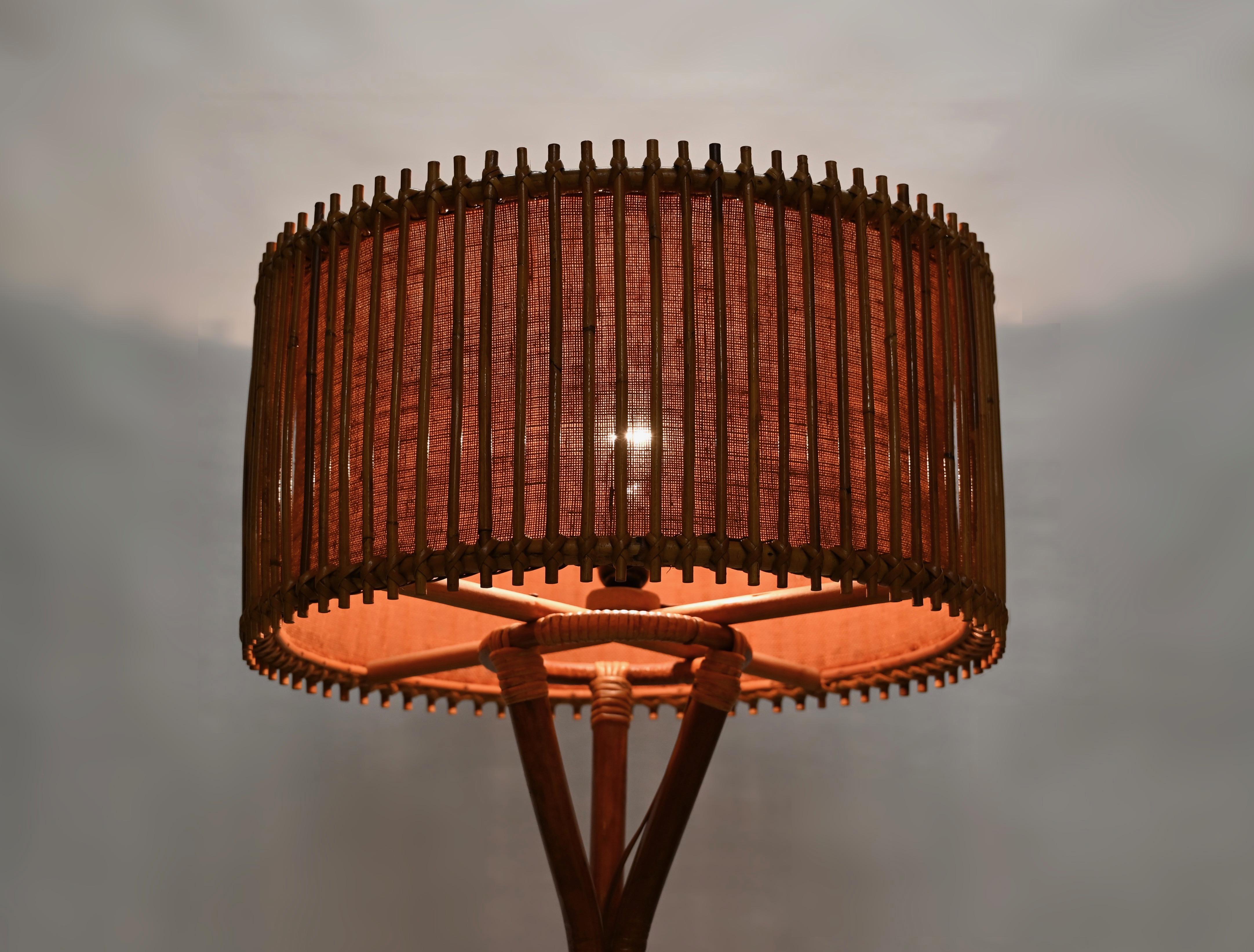 Mid-Century Floor Lamp in Bamboo and Woven Rattan, Franco Albini, Italy 1960s 7