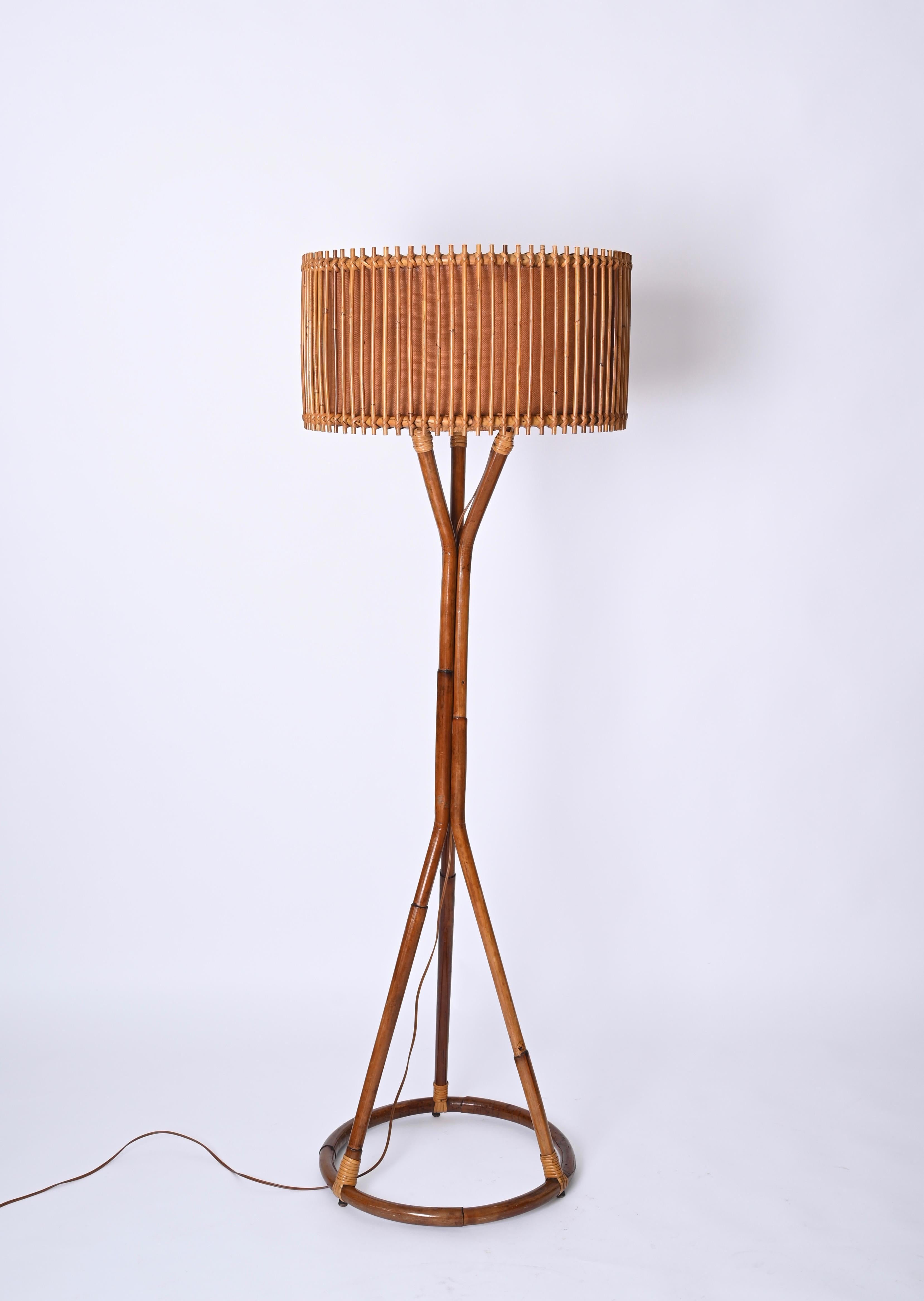 Mid-Century Floor Lamp in Bamboo and Woven Rattan, Franco Albini, Italy 1960s 11
