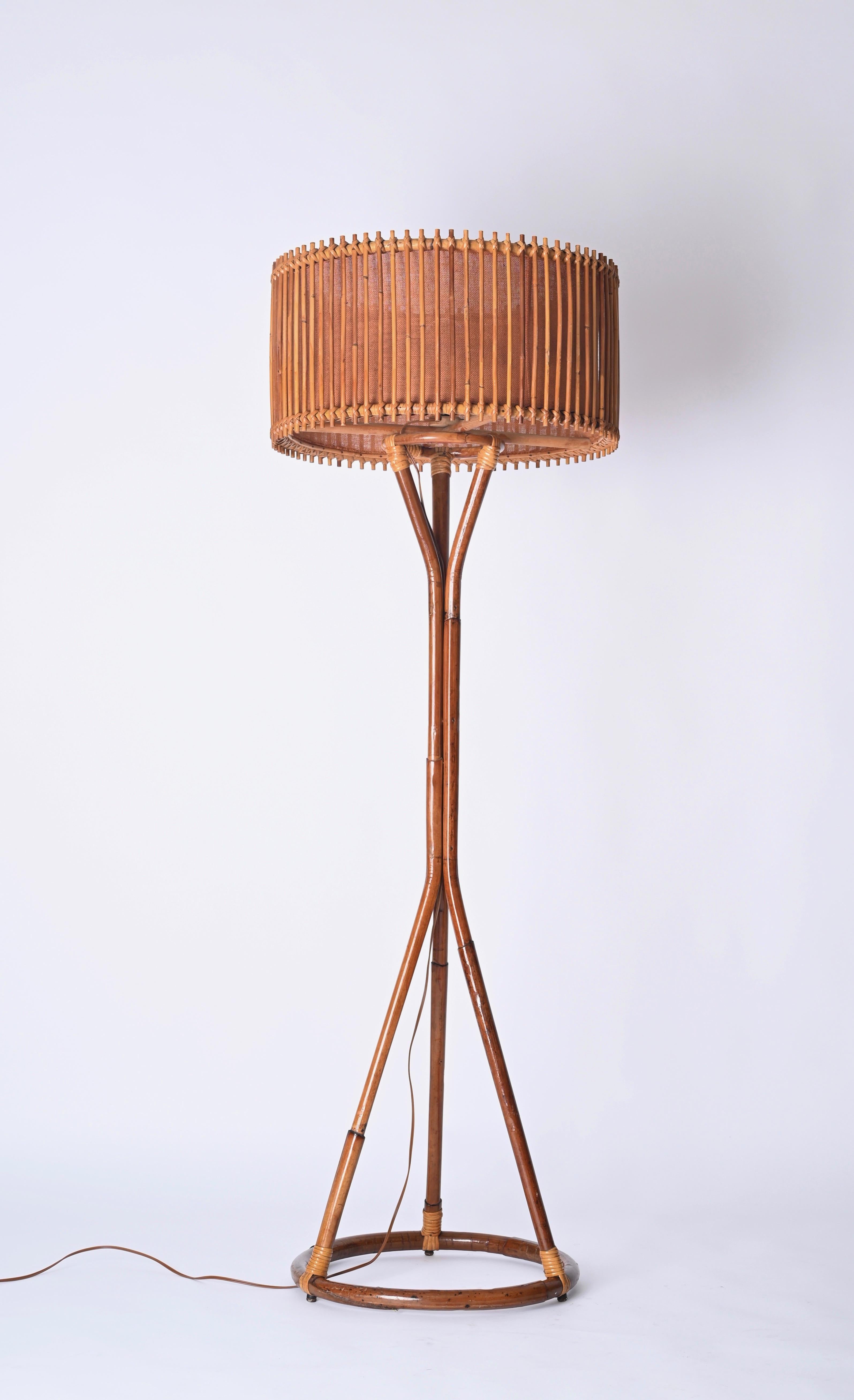 Mid-Century Floor Lamp in Bamboo and Woven Rattan, Franco Albini, Italy 1960s 12