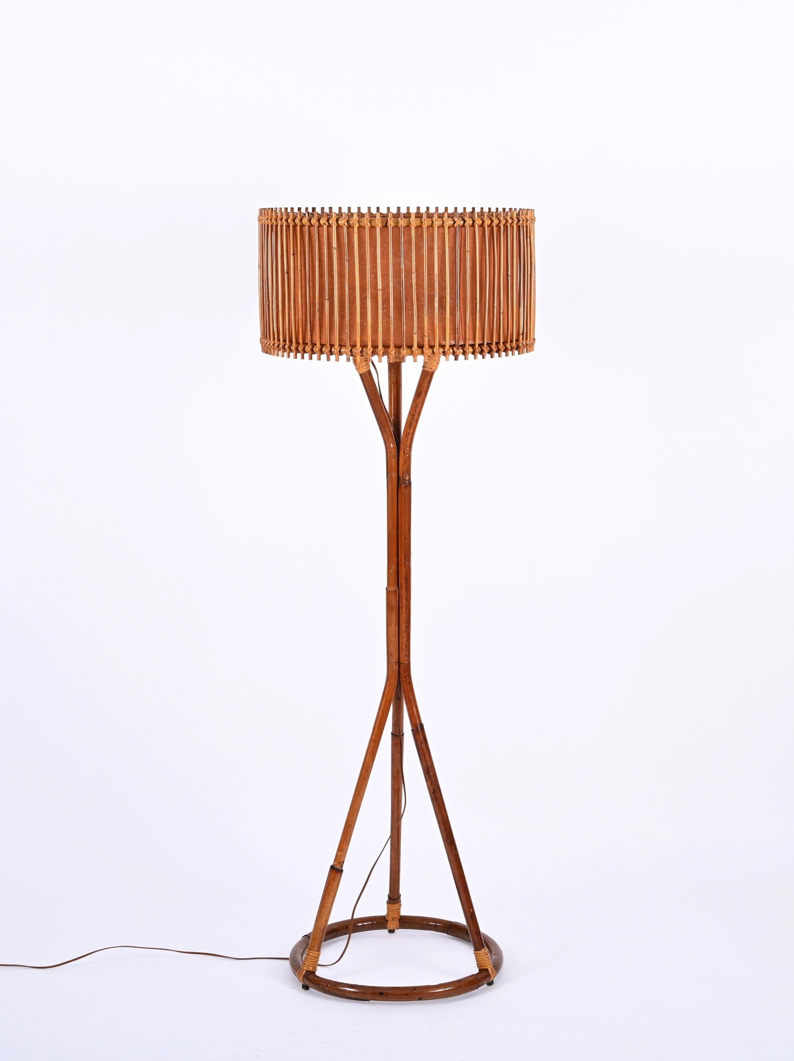 Mid-Century Modern Mid-Century Floor Lamp in Bamboo and Woven Rattan, Franco Albini, Italy 1960s