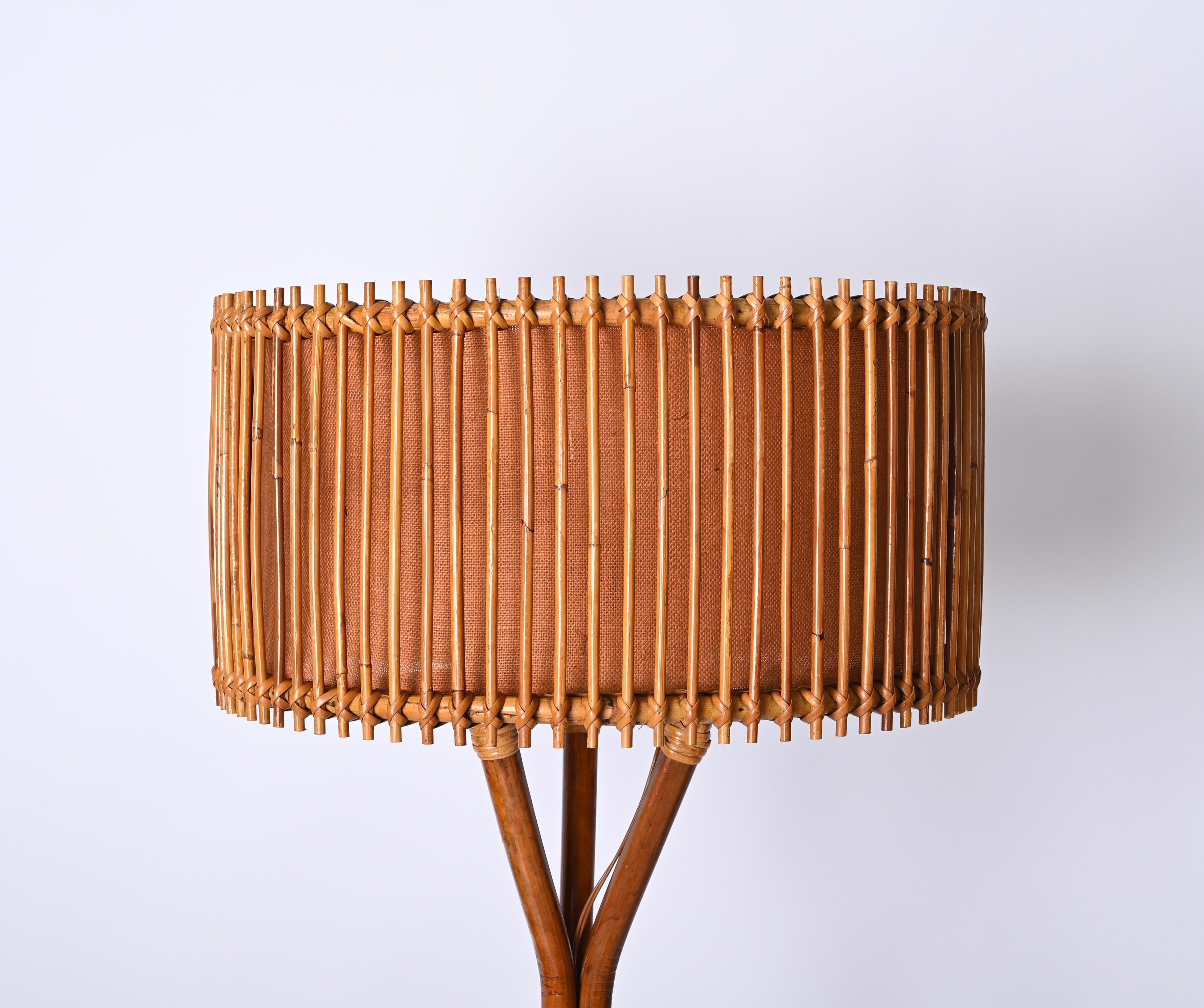 Italian Mid-Century Floor Lamp in Bamboo and Woven Rattan, Franco Albini, Italy 1960s