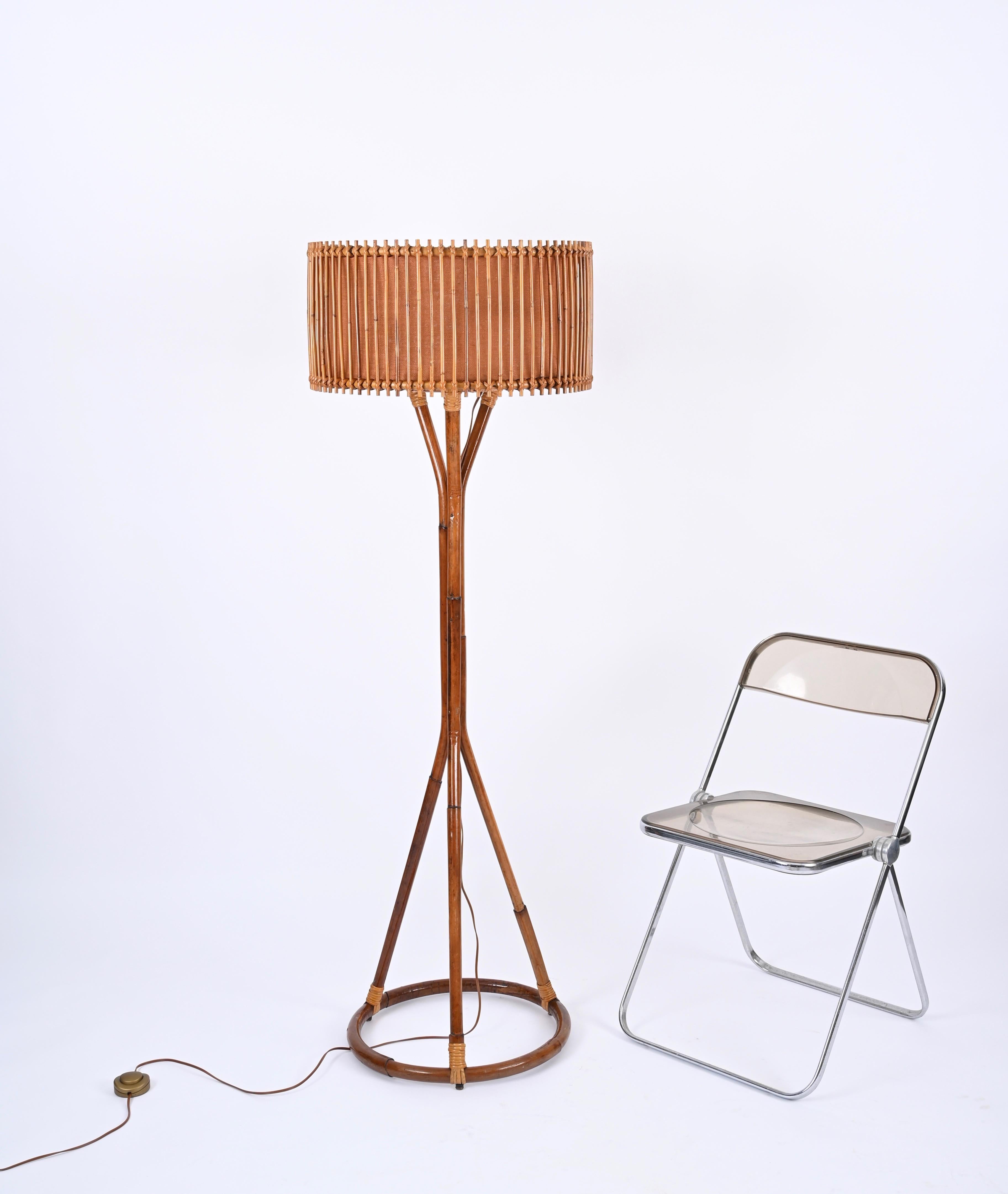 Mid-Century Floor Lamp in Bamboo and Woven Rattan, Franco Albini, Italy 1960s In Good Condition In Roma, IT
