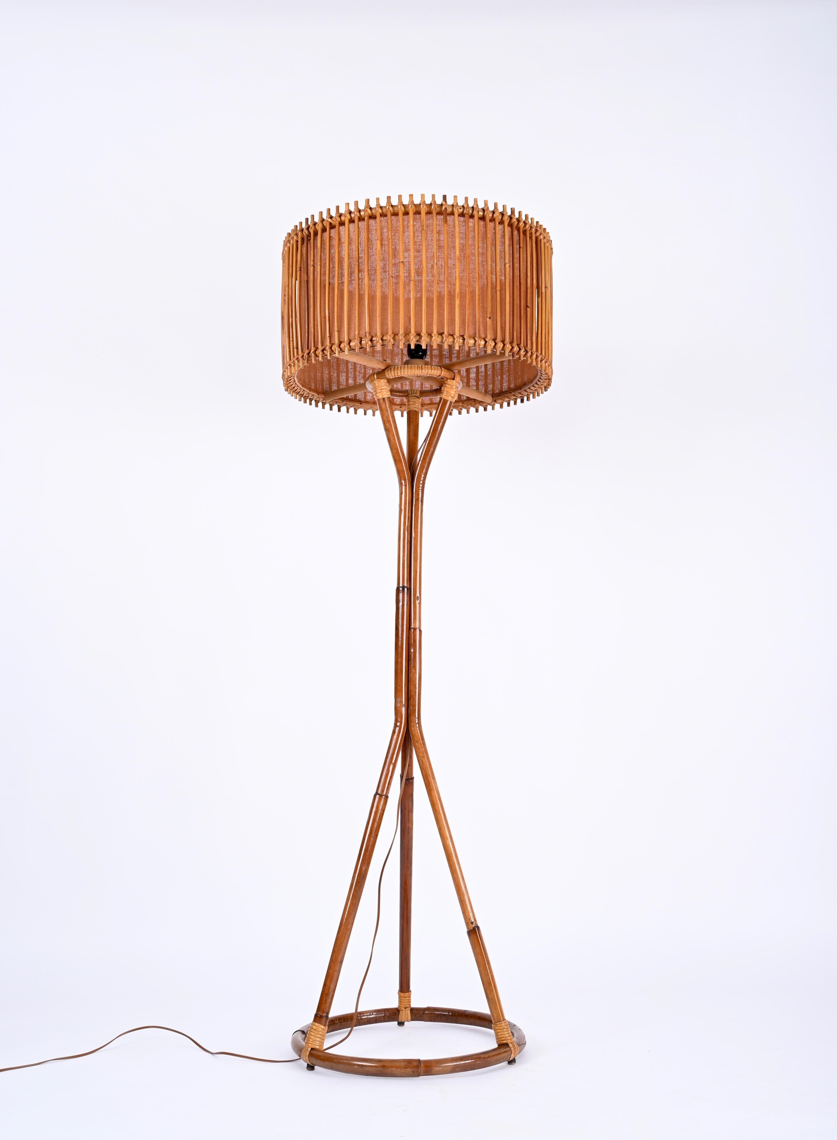Mid-Century Floor Lamp in Bamboo and Woven Rattan, Franco Albini, Italy 1960s 2