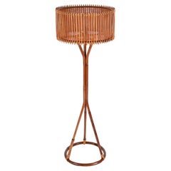 Mid-Century Floor Lamp in Bamboo and Woven Rattan, Franco Albini, Italy 1960s