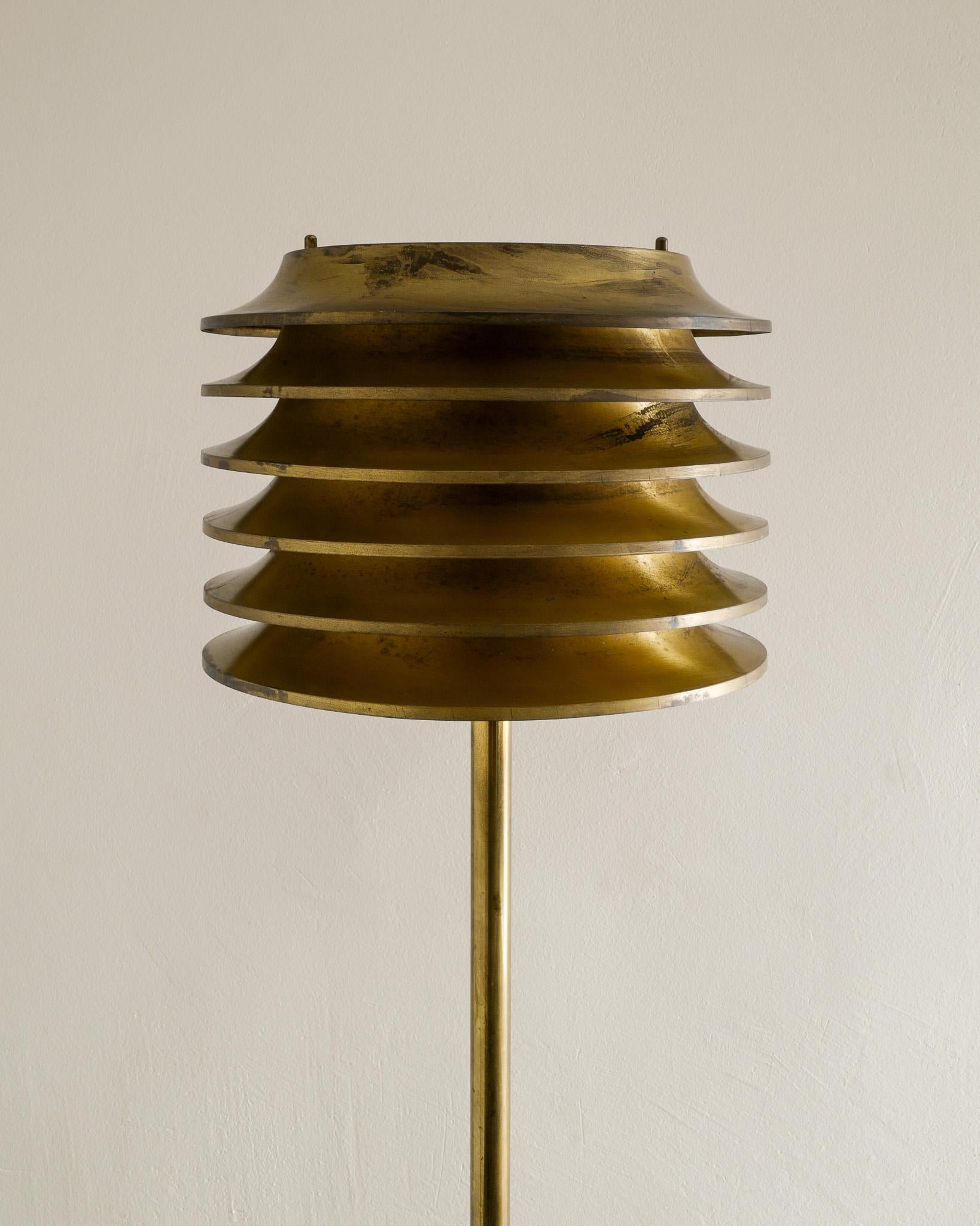 Finnish  Mid Century Floor Lamp in Brass by Kai Ruokonen Produced by Orno Finland, 1970s