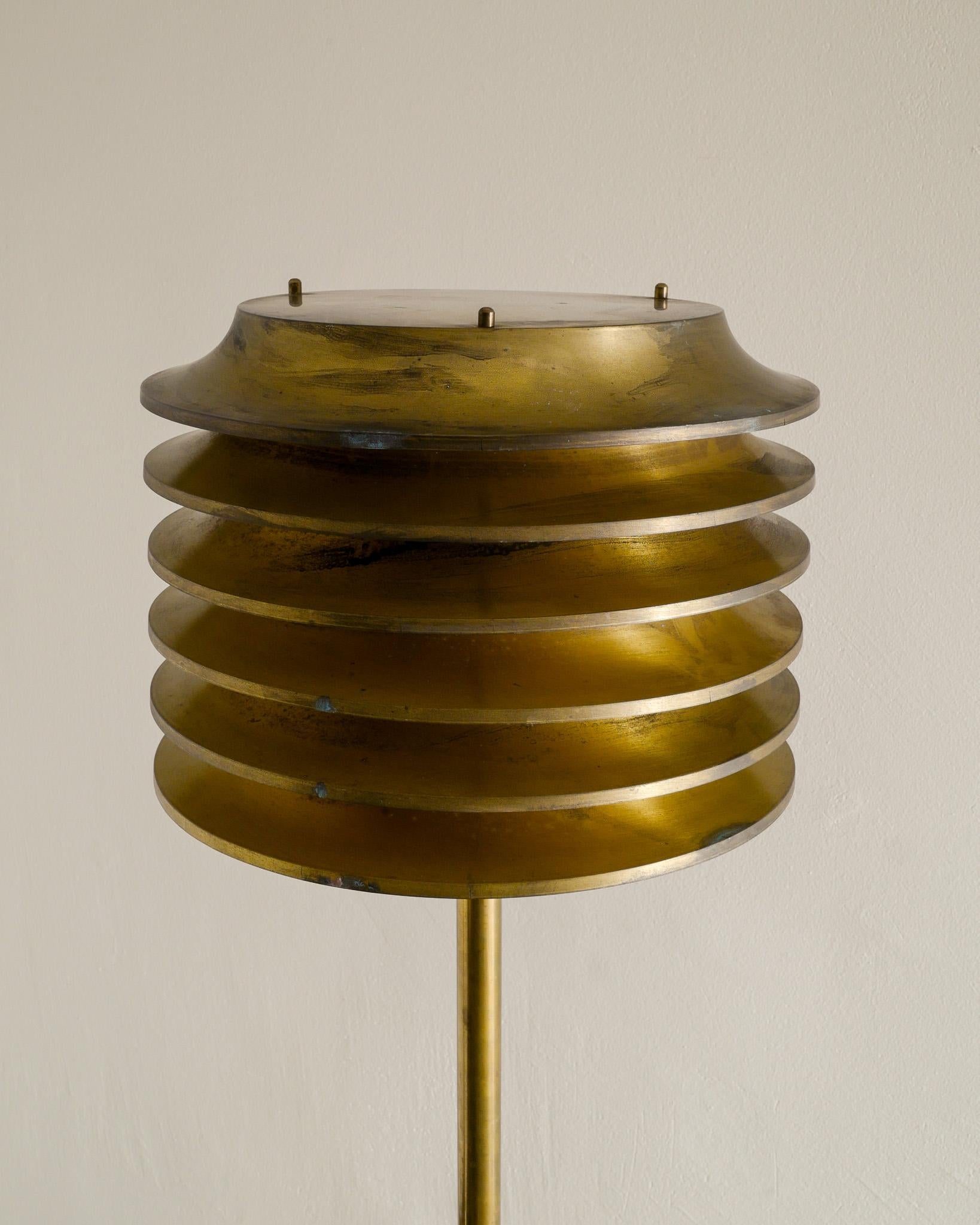 Late 20th Century  Mid Century Floor Lamp in Brass by Kai Ruokonen Produced by Orno Finland, 1970s