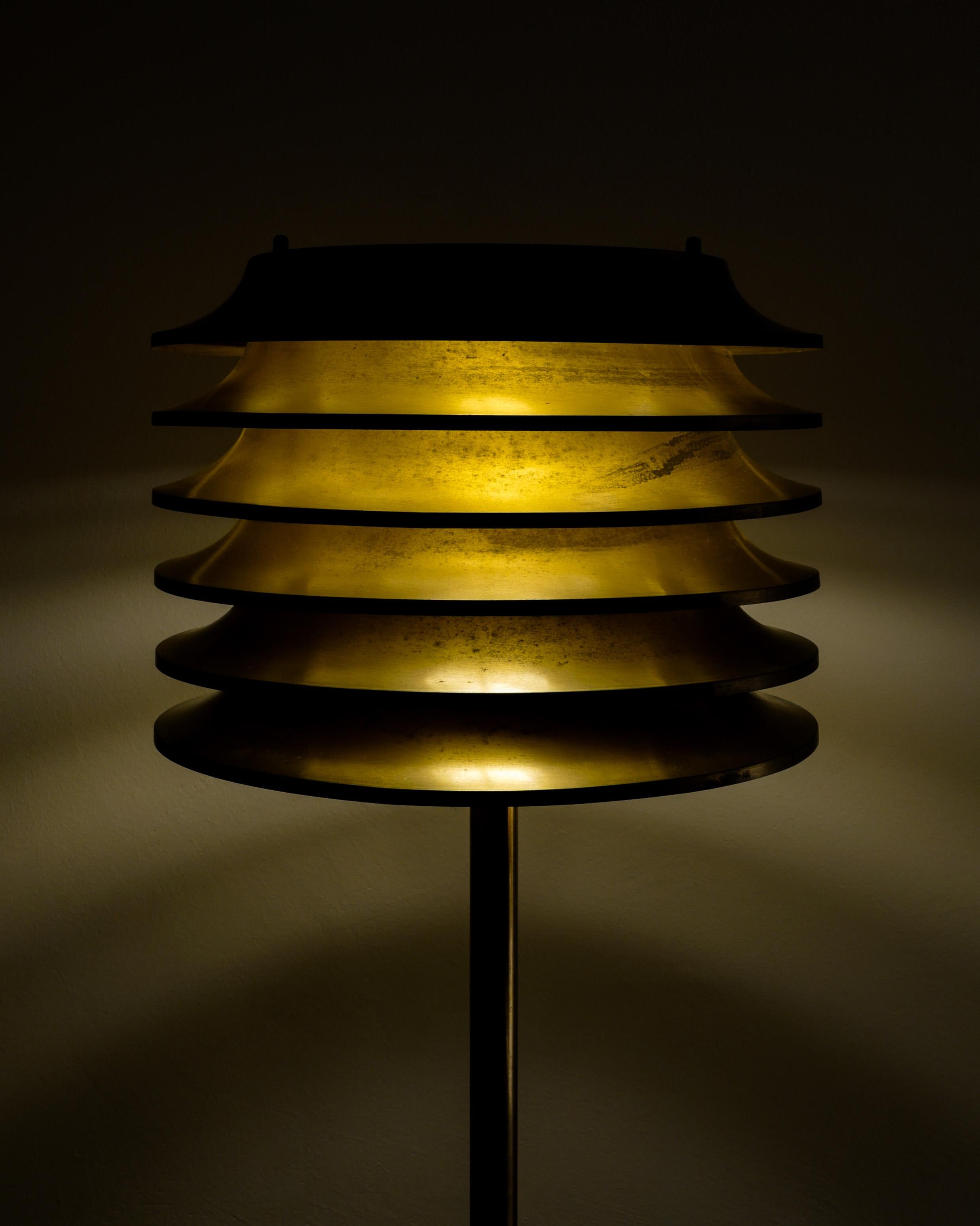  Mid Century Floor Lamp in Brass by Kai Ruokonen Produced by Orno Finland, 1970s 1