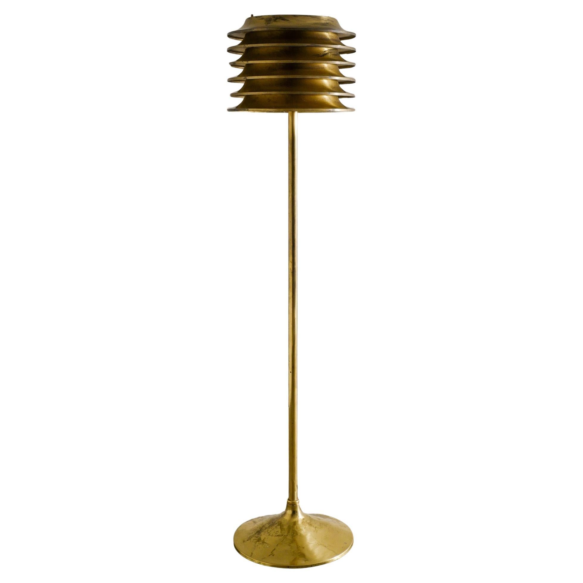  Mid Century Floor Lamp in Brass by Kai Ruokonen Produced by Orno Finland, 1970s