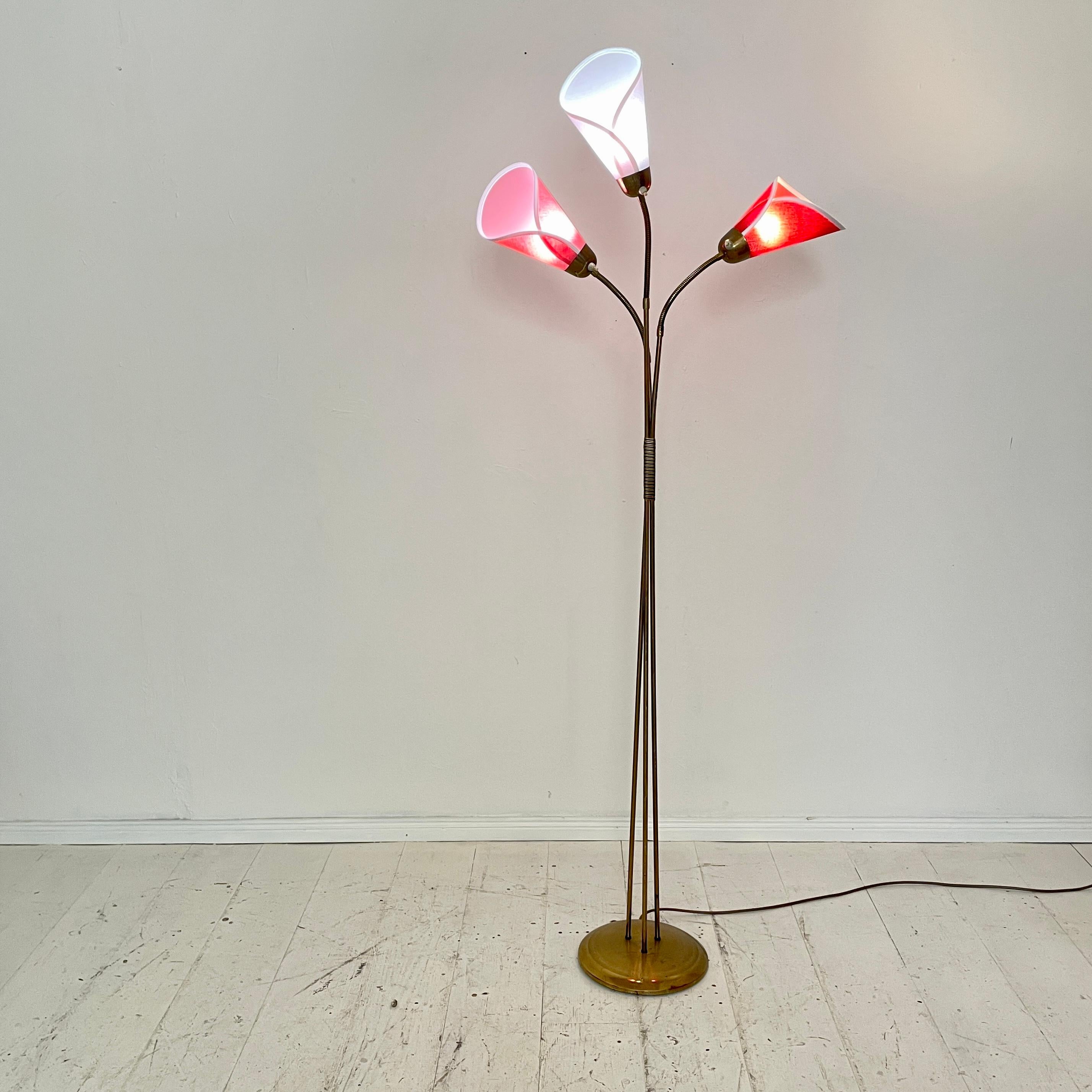 Mid-Century Modern Mid-Century Floor Lamp in Brass with Three Movable Arms, 1952 For Sale