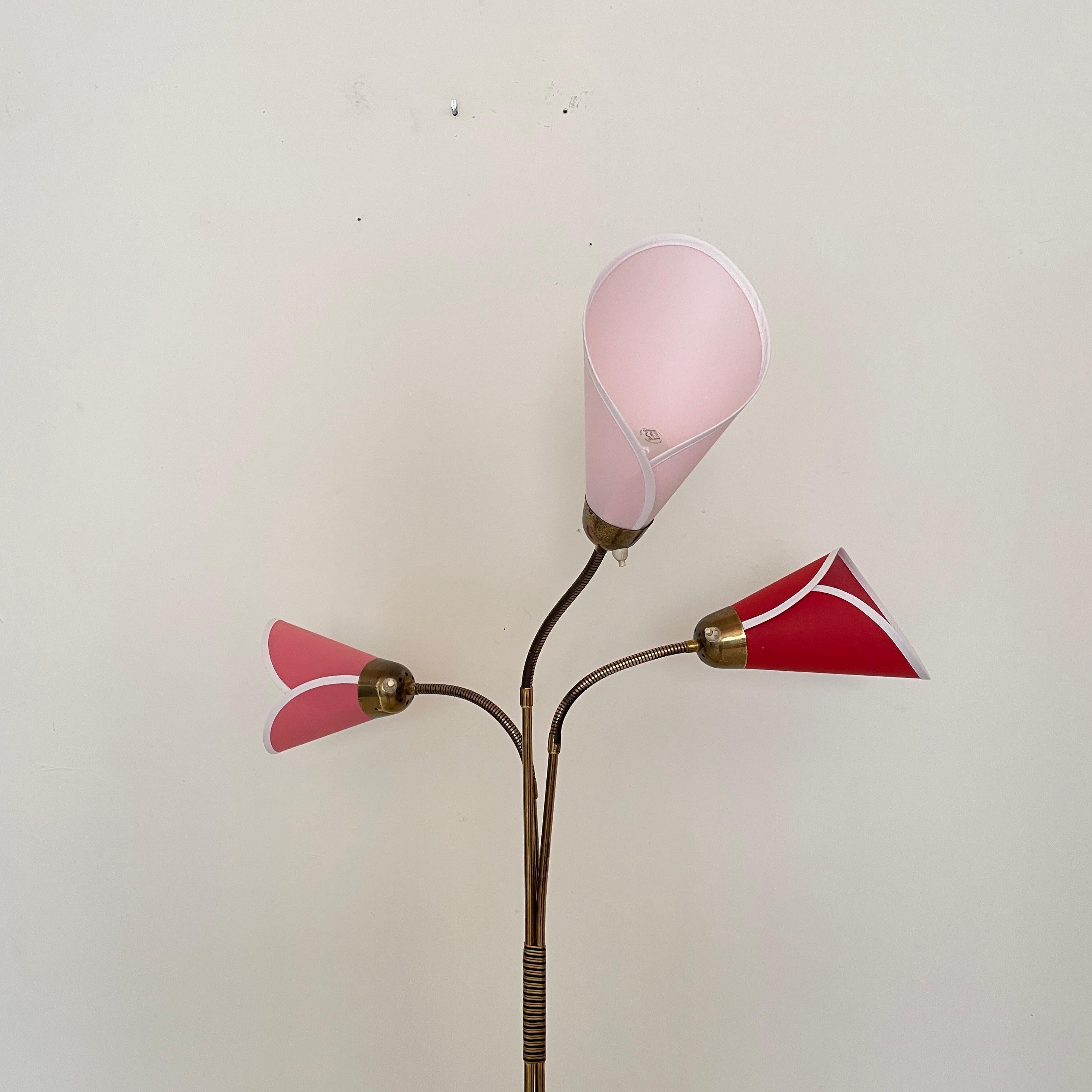 Mid-20th Century Mid-Century Floor Lamp in Brass with Three Movable Arms, 1952 For Sale