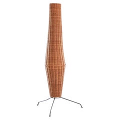 Mid Century Floor Lamp in Rattan and Metal 1960s