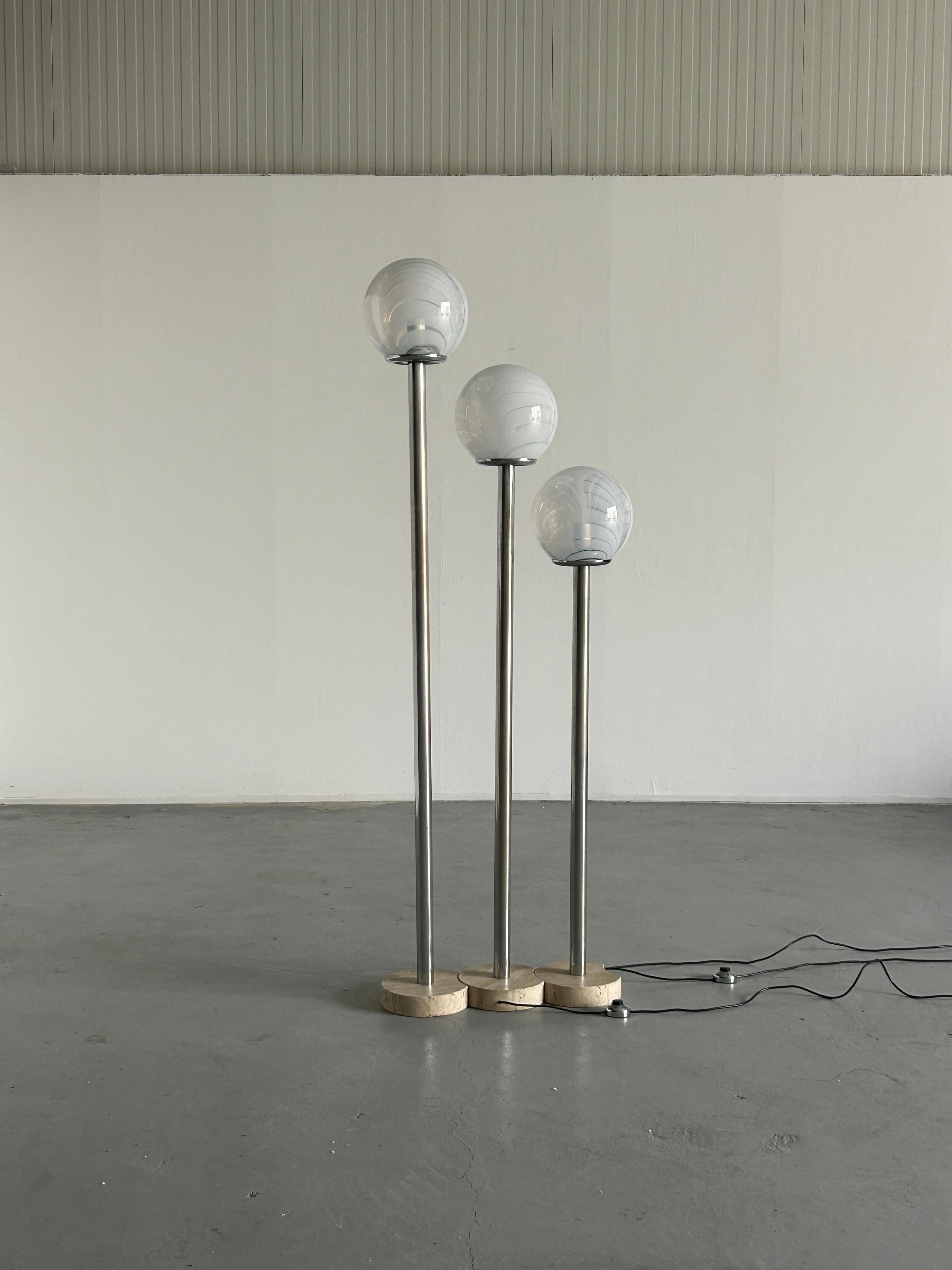 Mid-Century Modern Mid Century Floor Lamp in Travertine, Chrome and Murano Glass by Venini, 1970s For Sale
