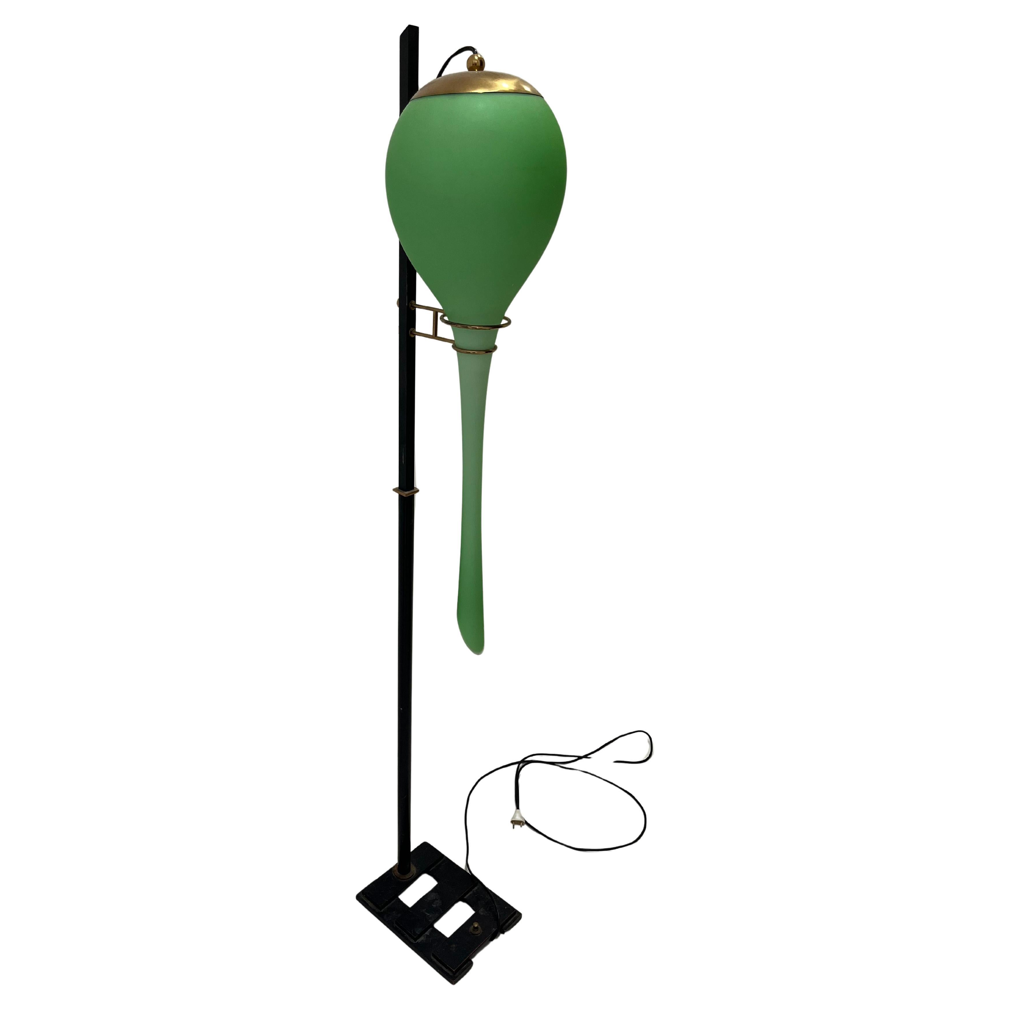 Mid-Century Floor Lamp, Murano Opaline Glass, Attributed to Stilnovo, 1950s