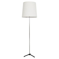 Lampadaire du milieu du siècle avec nouvel abat-jour tambour conique blanc, tige chromée et base noire