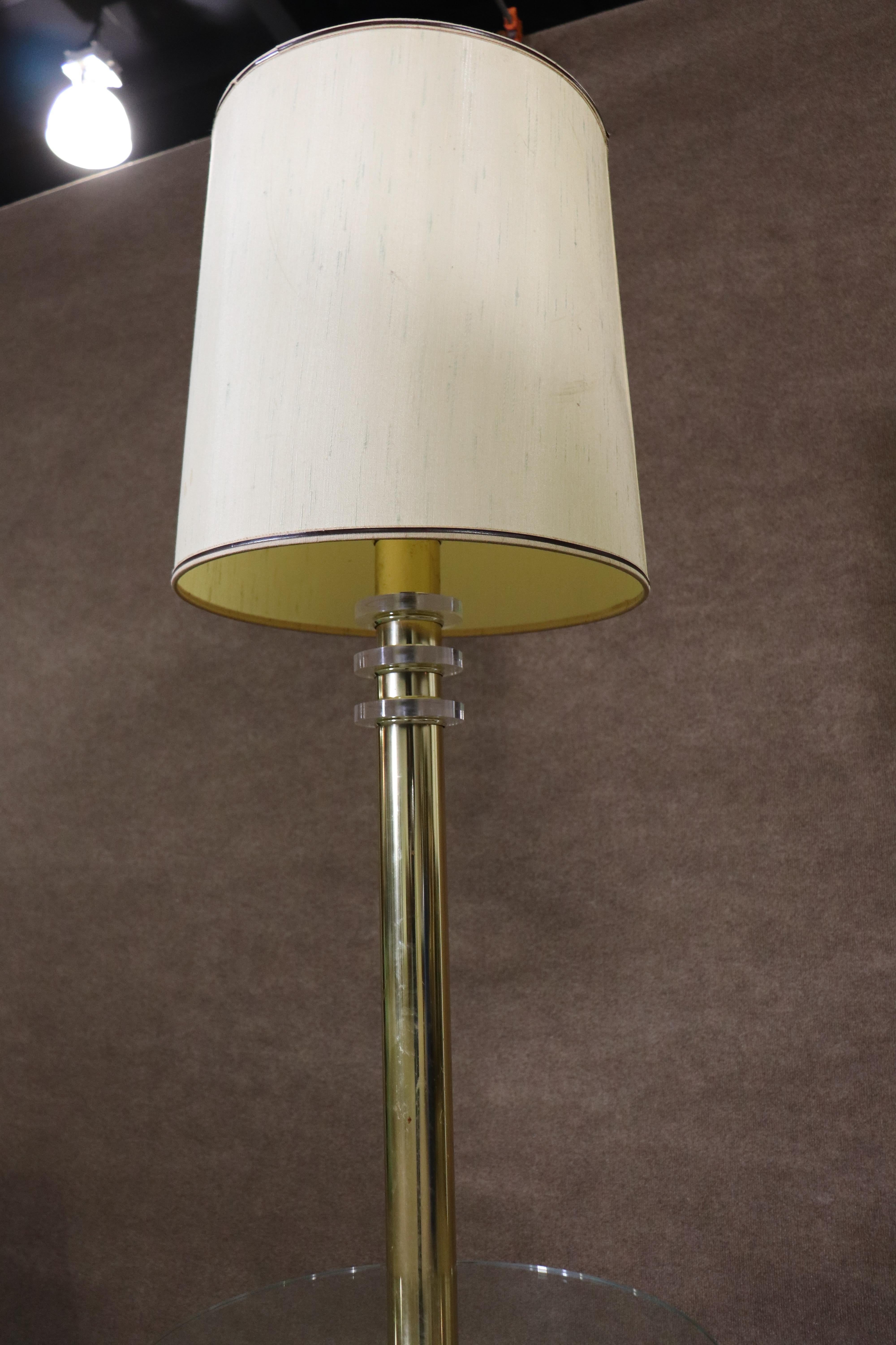 Brass Mid-Century Floor Lamp w/ Table For Sale