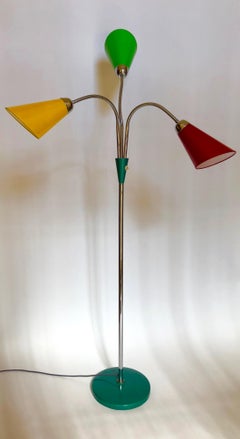 Midcentury Floor Lamp with 3 Shades in Yellow, Green and Red
