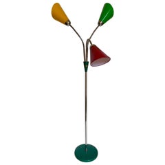 Vintage Midcentury Floor Lamp with 3 Shades in Yellow, Green and Red
